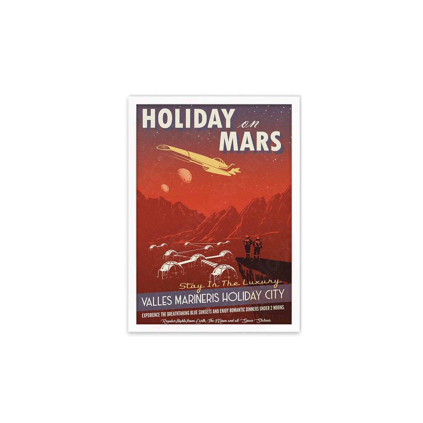 Planet Mars Art Framed Mounted Wall Decor Print Vintage Retro Space Flight Travel Poster Science Sci Fi Astronomy Cosmos Solar System Moon