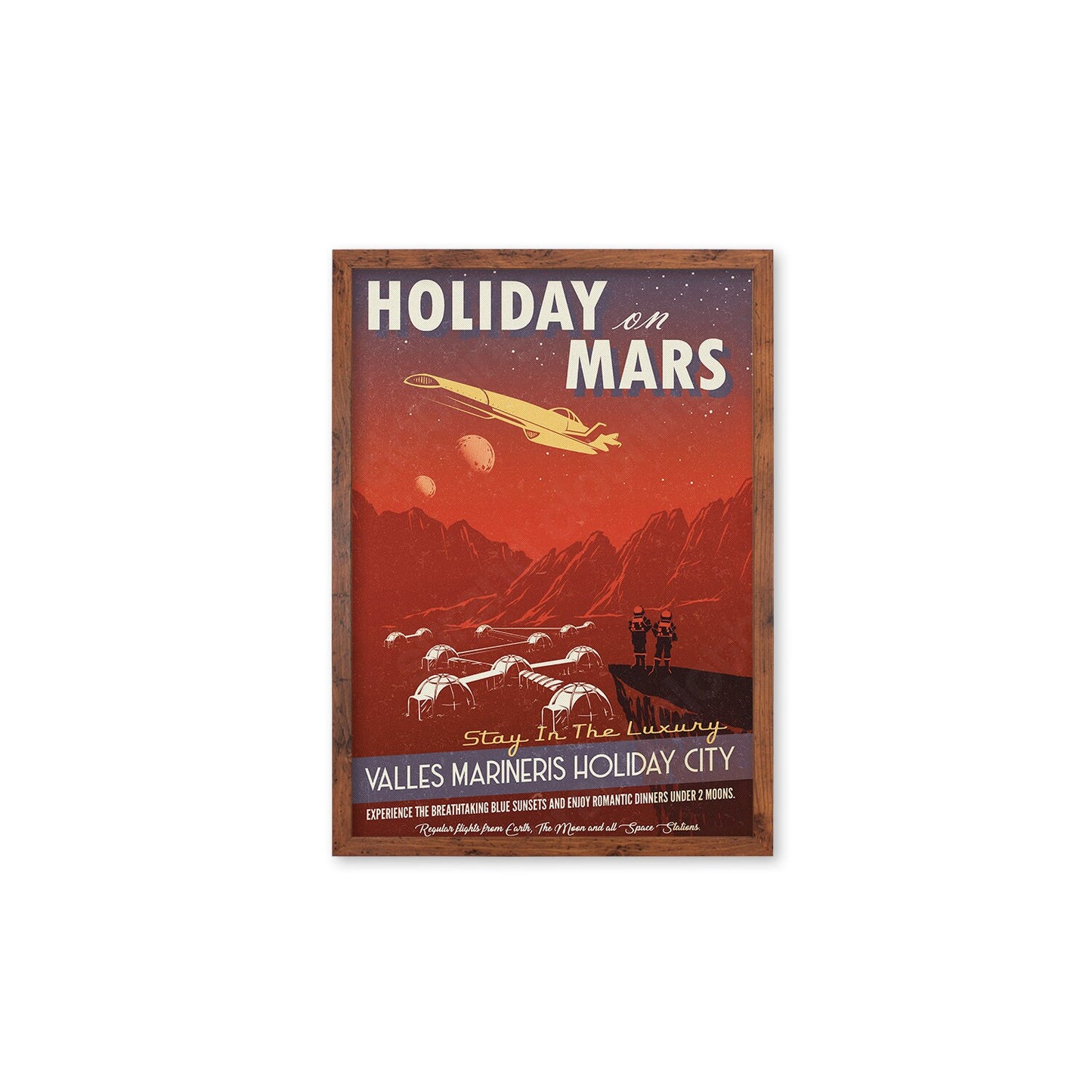 Planet Mars Art Framed Mounted Wall Decor Print Vintage Retro Space Flight Travel Poster Science Sci Fi Astronomy Cosmos Solar System Moon