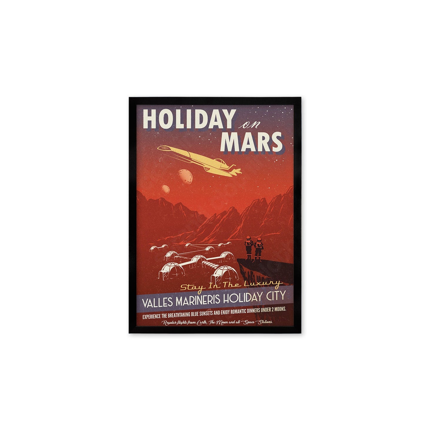 Planet Mars Art Framed Mounted Wall Decor Print Vintage Retro Space Flight Travel Poster Science Sci Fi Astronomy Cosmos Solar System Moon