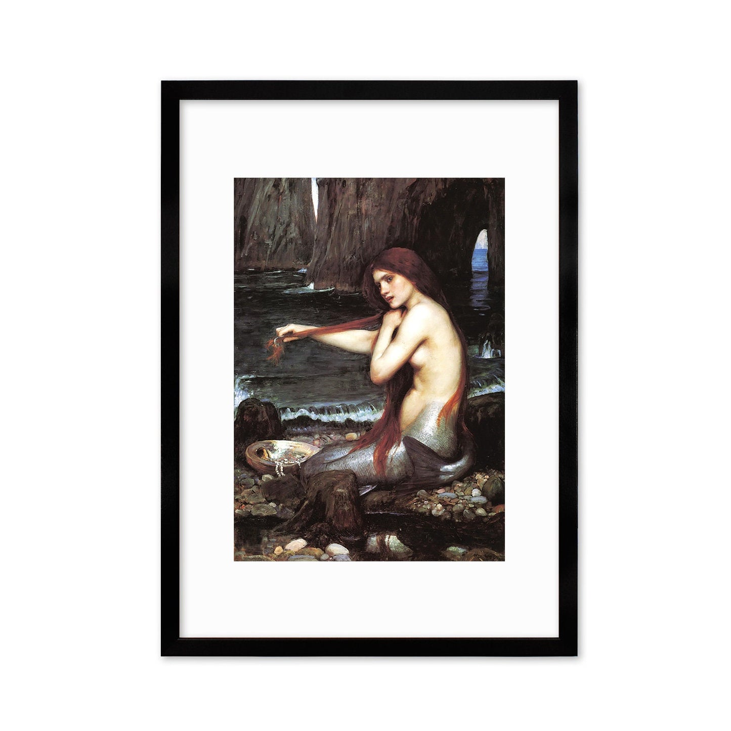 Mermaid Framed Art Print Poster Wall Mounted Quirky Fairy Tale Pre-Raphaelite John William Waterhouse Classic Painting Victorian Edwardian