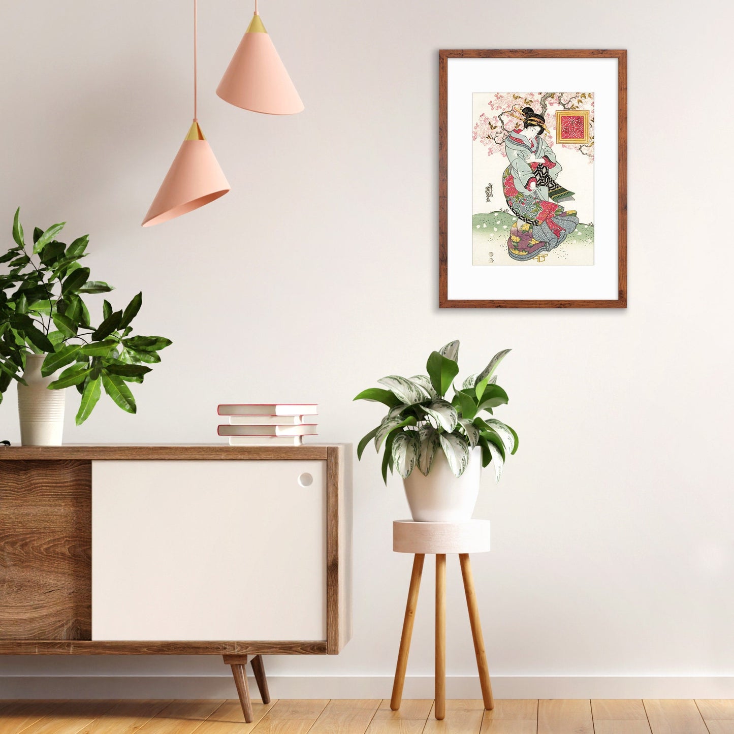Japanese Art Geisha Sakura Framed Mounted Ukiyo-e Wall Decor Print Poster Woodblock Keisai Eisen Maiko Bijin Cherry Blossoms Beautiful A2 A3