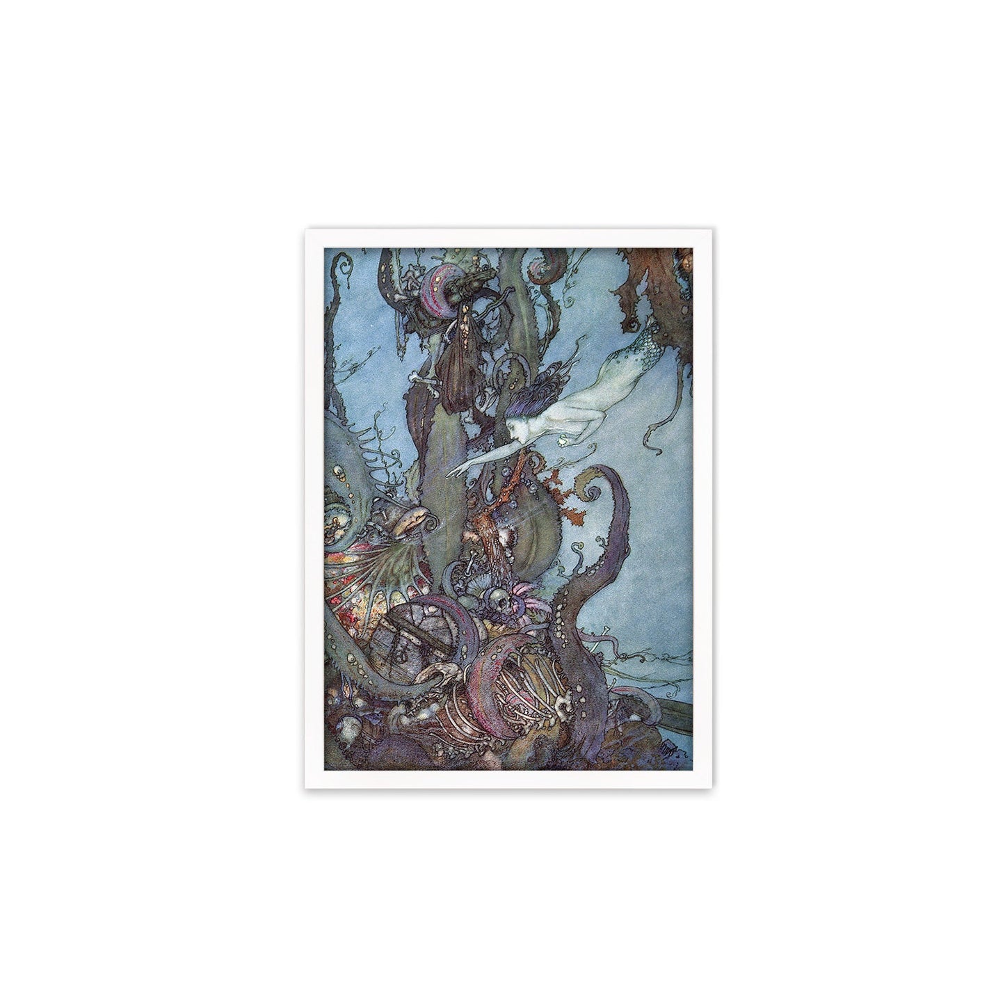 Mermaid Vintage Art Print Poster Wall Framed Mounted Antique Book Quirky Illustration Fairy Tale Edmund Dulac Sea Victorian Princess Pretty