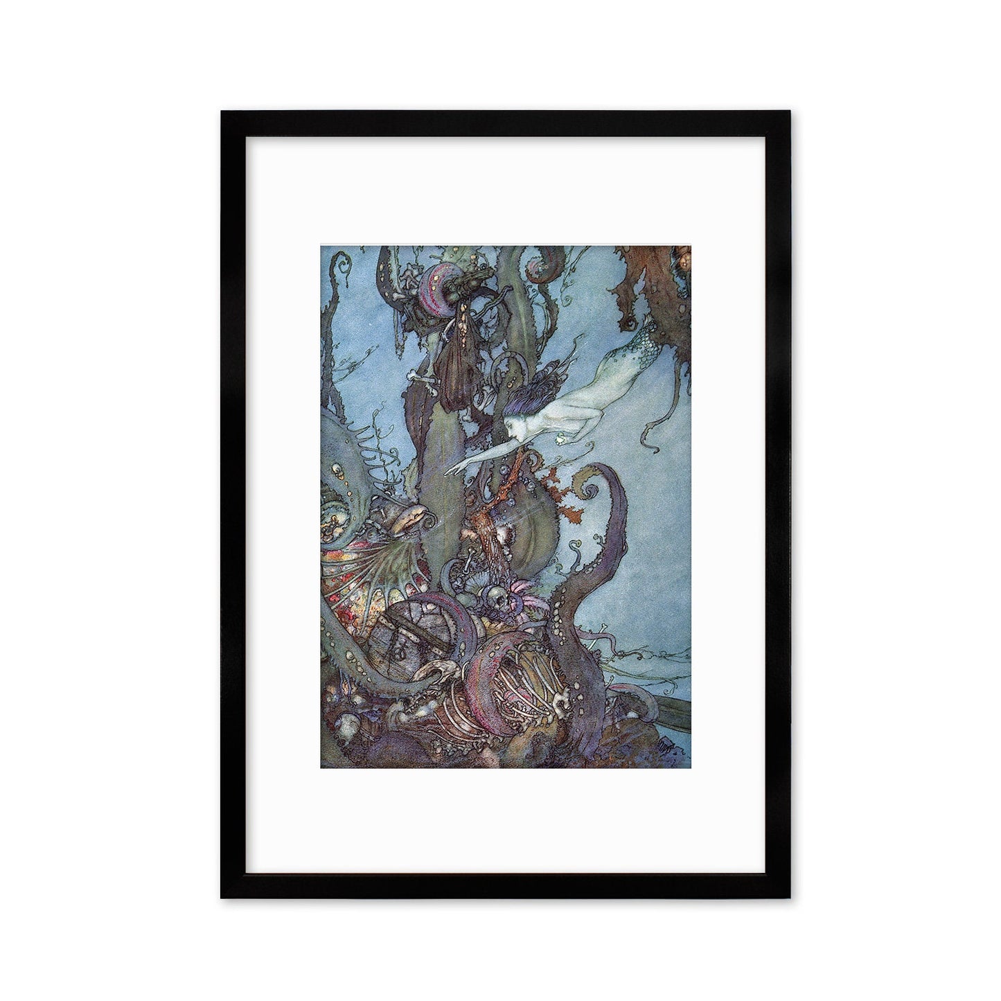 Mermaid Vintage Art Print Poster Wall Framed Mounted Antique Book Quirky Illustration Fairy Tale Edmund Dulac Sea Victorian Princess Pretty