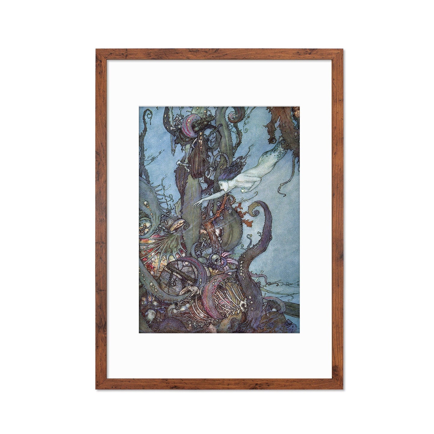 Mermaid Vintage Art Print Poster Wall Framed Mounted Antique Book Quirky Illustration Fairy Tale Edmund Dulac Sea Victorian Princess Pretty