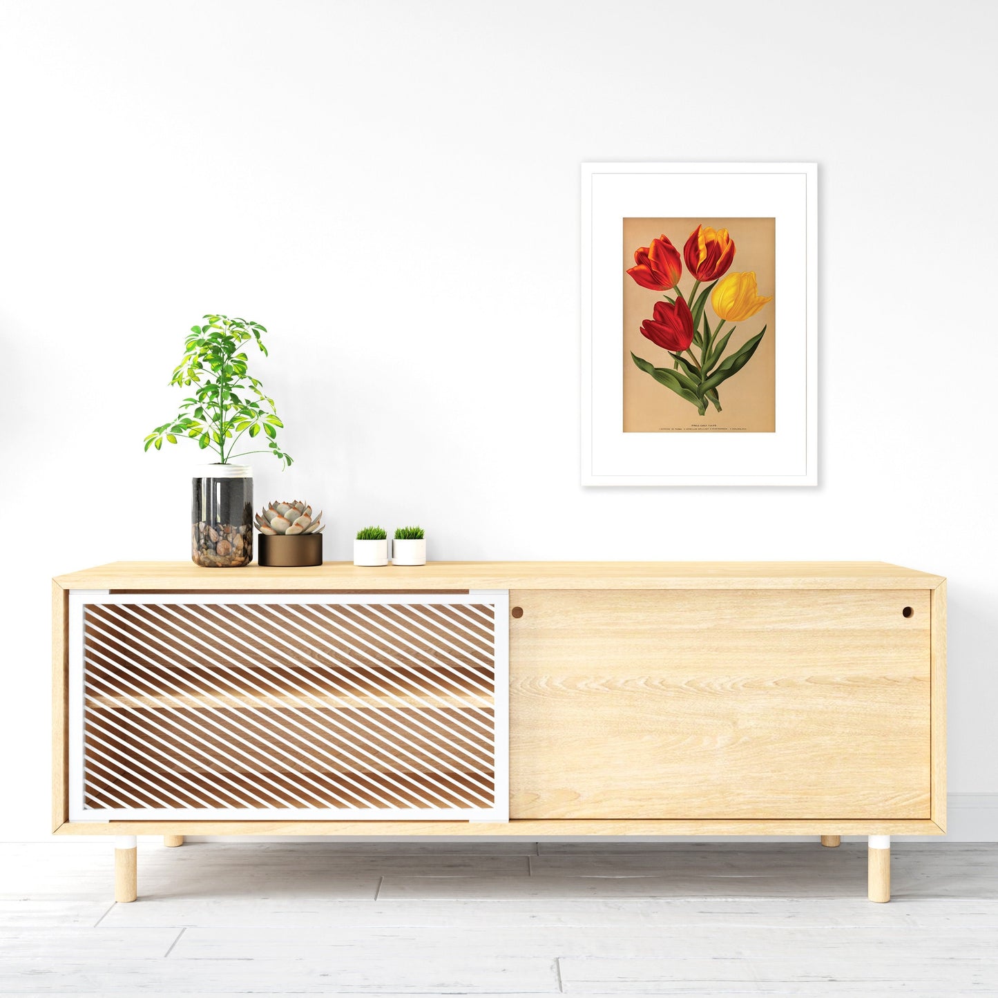 Red Tulips Framed Mounted Wall Art Decor Print Poster Botanical Antique Vintage Retro Victorian Illustration Nature Plants Beautiful Flowers