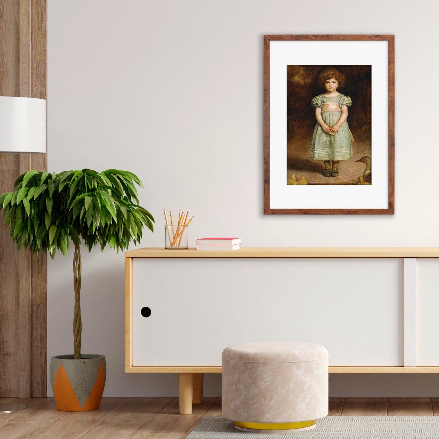 Ducklings Framed Art Print Poster Wall Mounted Pre-Raphaelite Antique Millais Classic Painting Victorian Edwardian Little Girl Birds Cute
