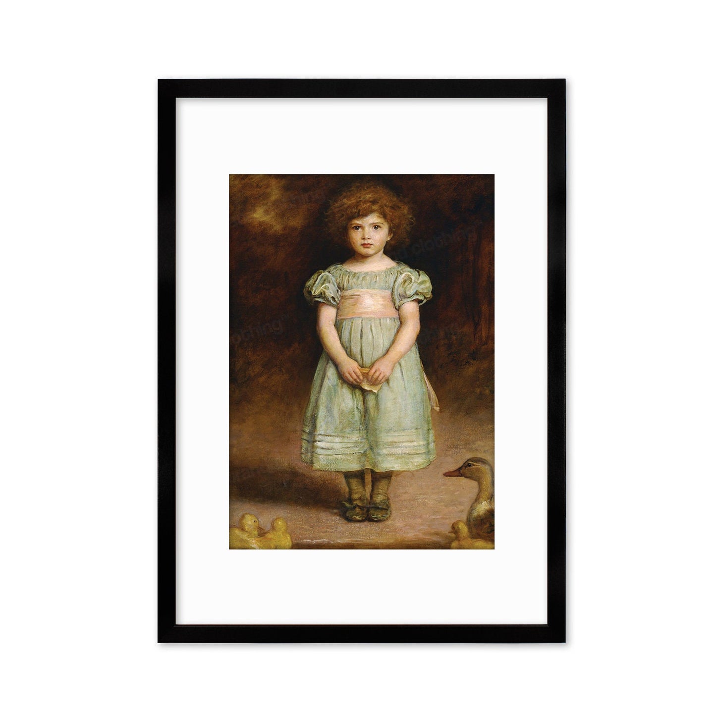 Ducklings Framed Art Print Poster Wall Mounted Pre-Raphaelite Antique Millais Classic Painting Victorian Edwardian Little Girl Birds Cute