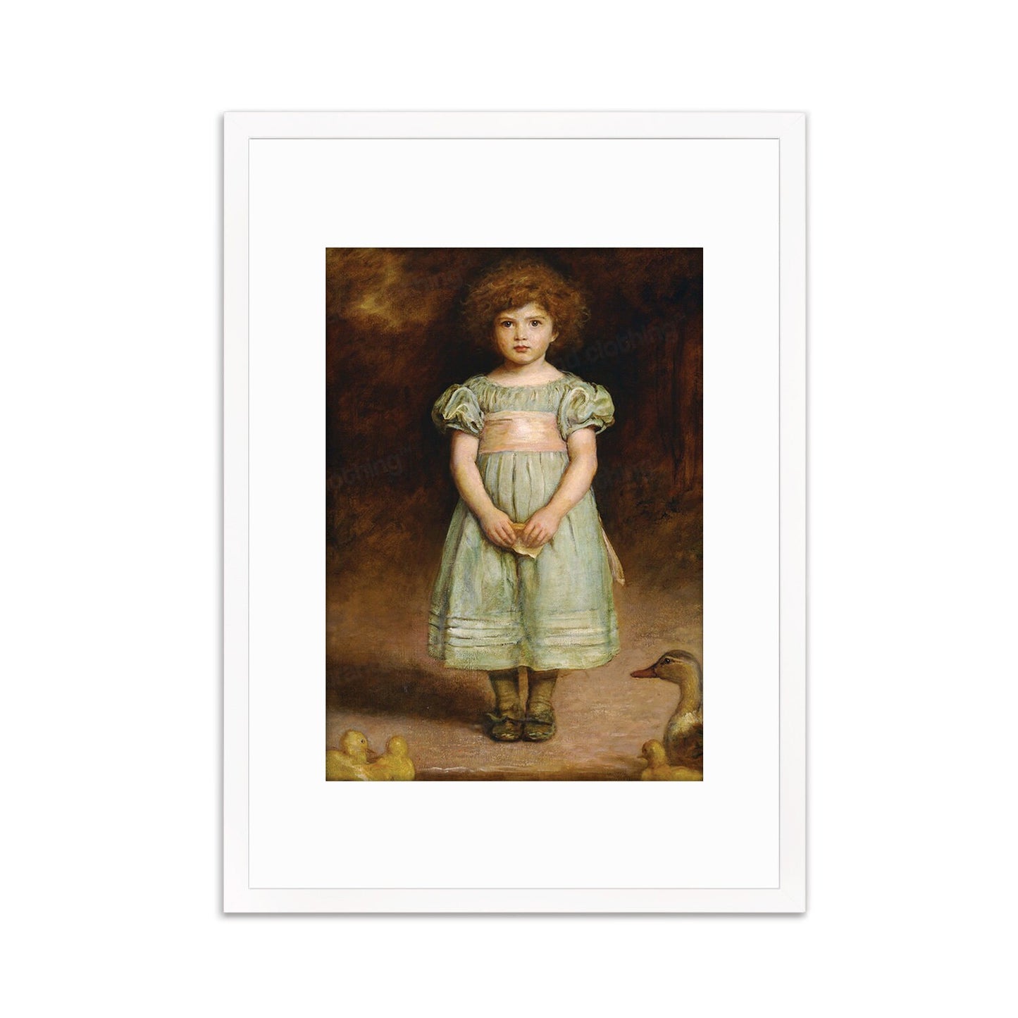 Ducklings Framed Art Print Poster Wall Mounted Pre-Raphaelite Antique Millais Classic Painting Victorian Edwardian Little Girl Birds Cute
