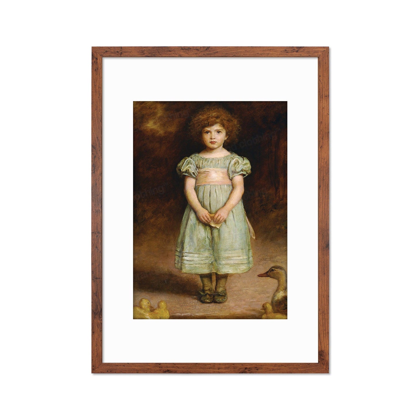 Ducklings Framed Art Print Poster Wall Mounted Pre-Raphaelite Antique Millais Classic Painting Victorian Edwardian Little Girl Birds Cute