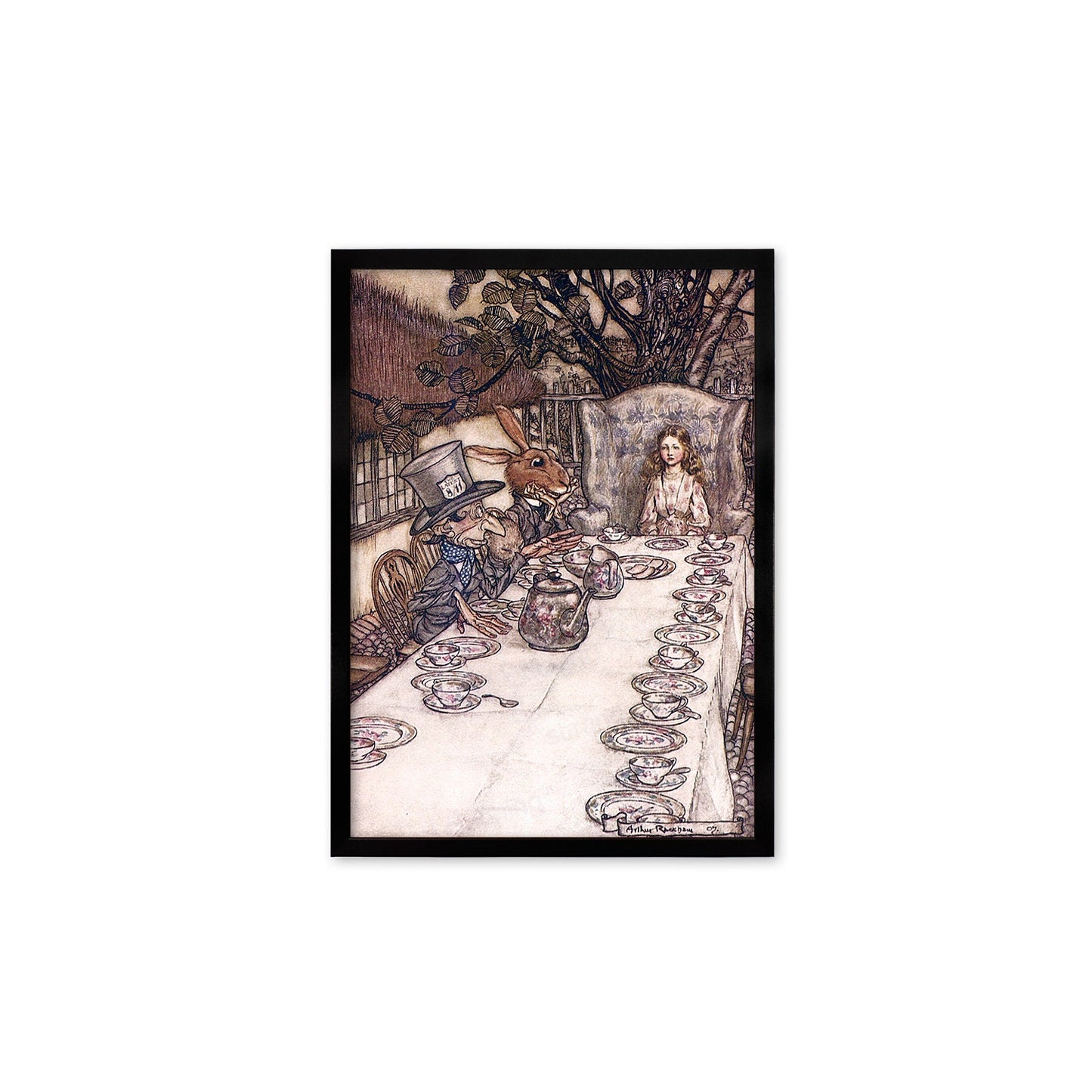 Alice In Wonderland Framed Art Print Poster Wall Mounted Antique Book Illustration Mad Hatter Tea Party Arthur Rackham Victorian Cute Quirky
