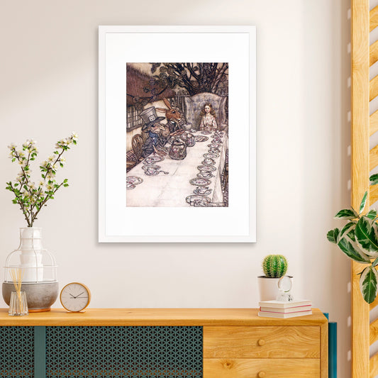 Alice In Wonderland Framed Art Print Poster Wall Mounted Antique Book Illustration Mad Hatter Tea Party Arthur Rackham Victorian Cute Quirky