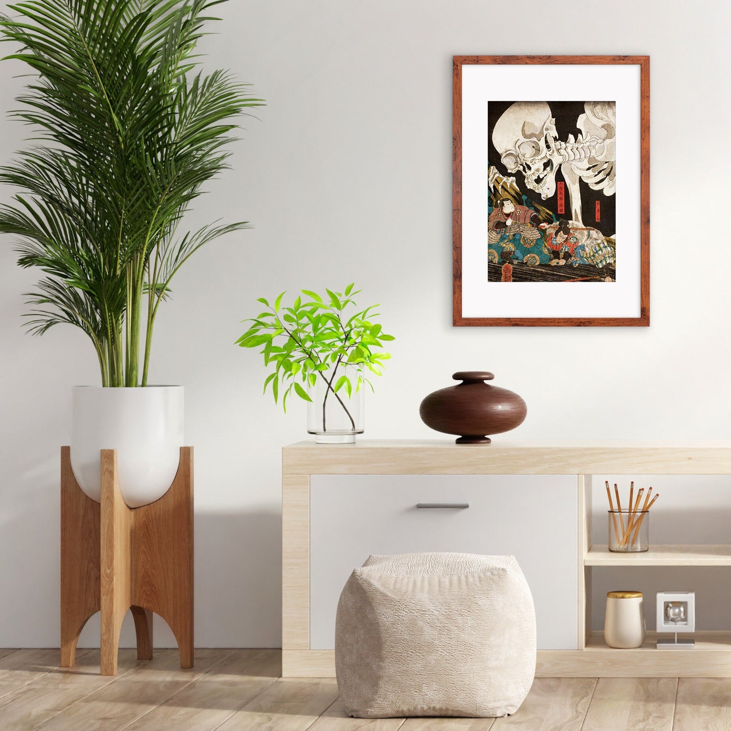 Japanese Ukiyo-e Art Print Poster Woodblock Wall Art Utagawa Kuniyoshi Mitsukuni and the Skeleton Specter Monster Ghost Japan Calligraphy A3