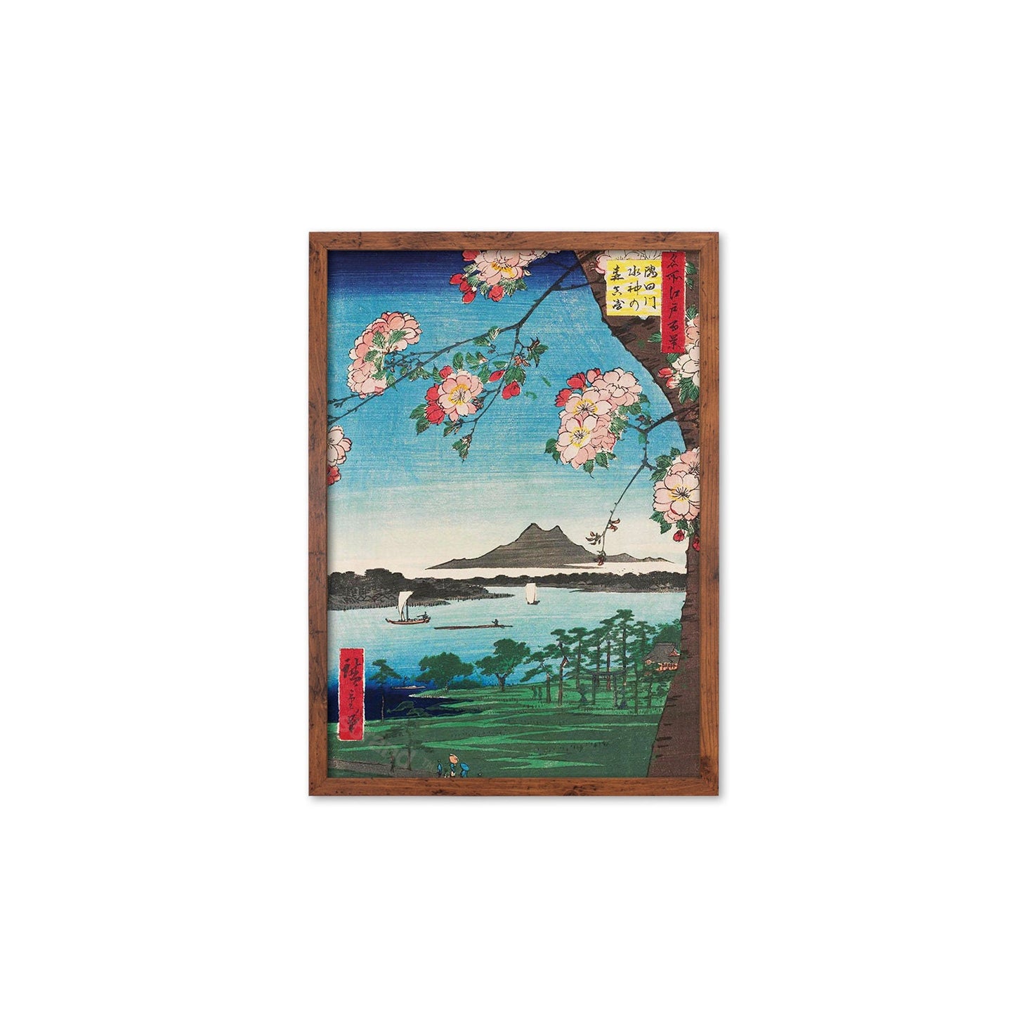Japanese Art Print Poster Woodblock Ukiyo-e Framed Mounted Wall Hiroshige Sakura Cherry Blossoms Flowers Tattoo Beautiful Calligraphy A2 A3