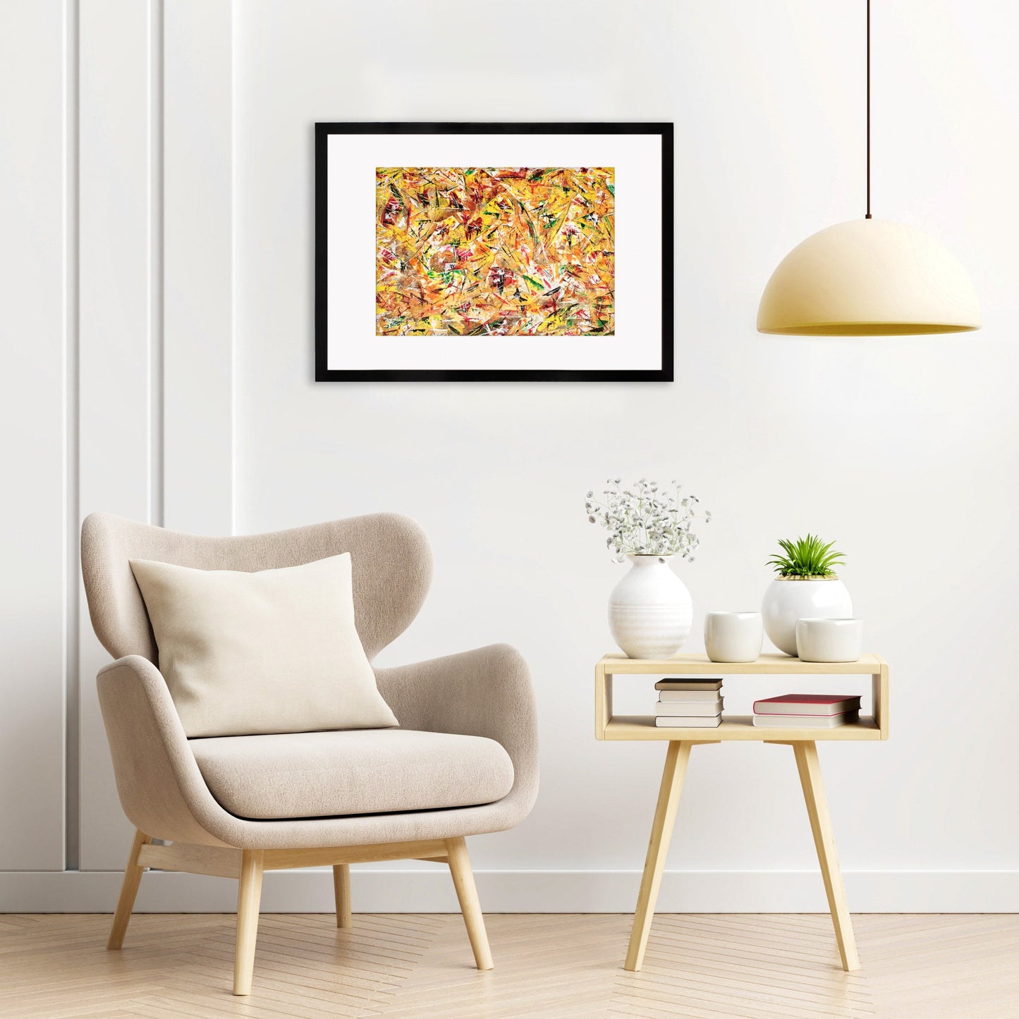 Contemporary Art Framed Mounted Wall Decor Print Poster Abstract Painting Original Modern Expressionism Medium Original Unique Scandi Bright