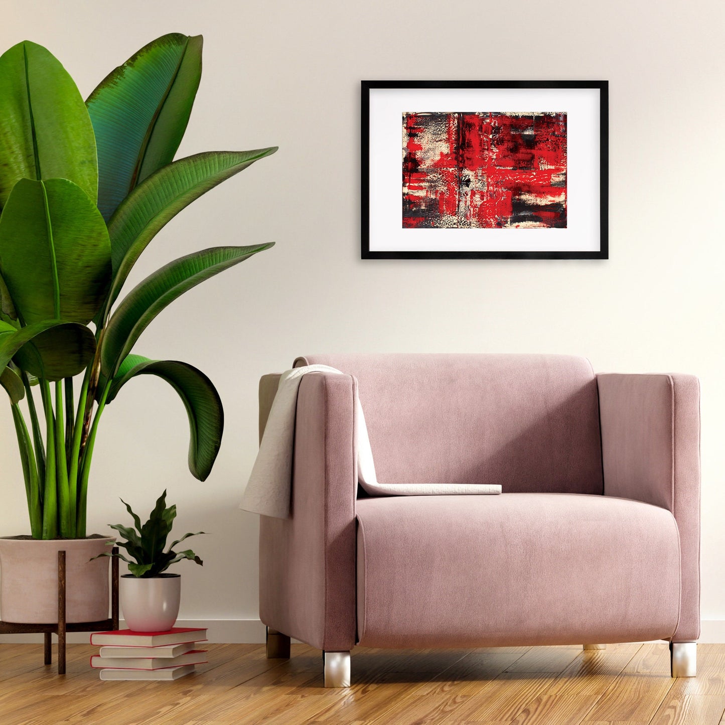 Contemporary Art Framed Mounted Wall Decor Print Poster Abstract Painting Original Modern Expressionism Original Unique Artist Scandi Red