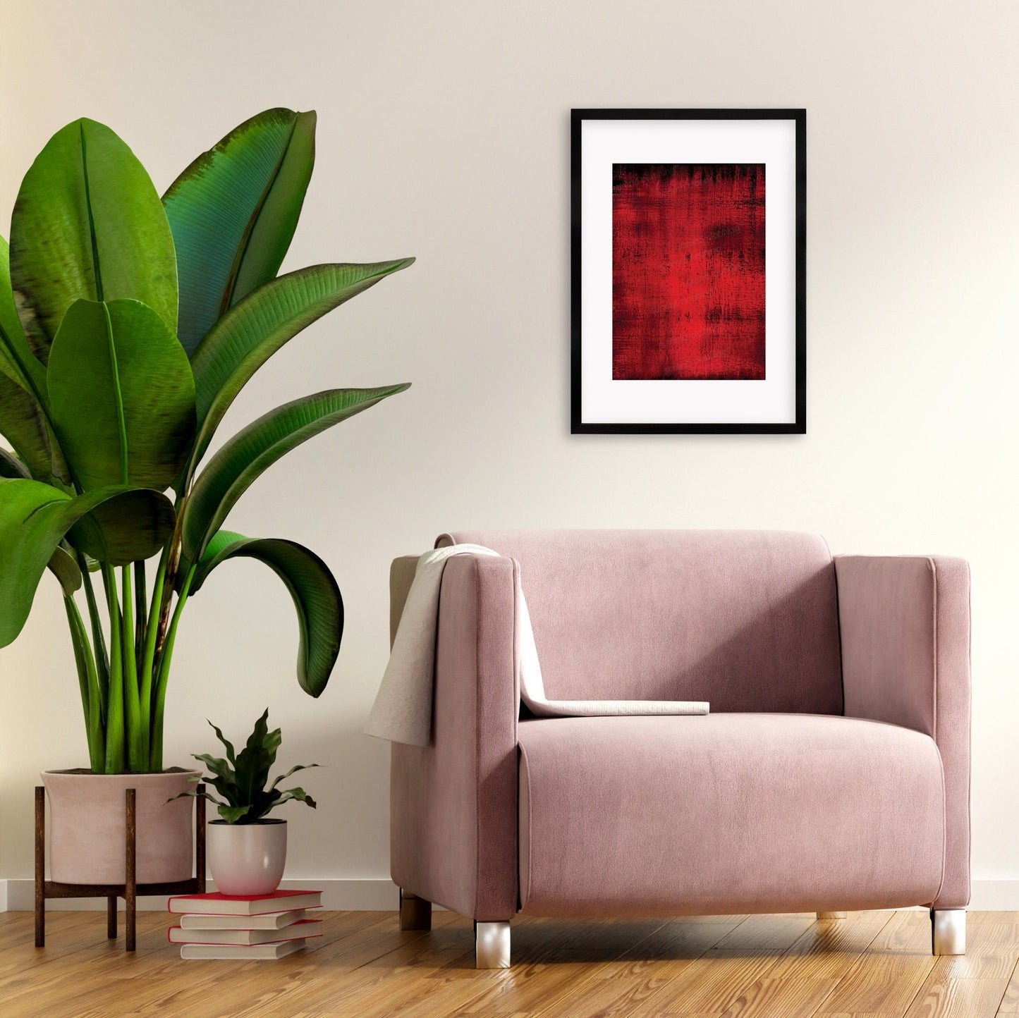 Contemporary Abstract Art Framed Mounted Wall Decor Print Poster Painting Original Modern Expressionism Original Unique Striking Red Intense