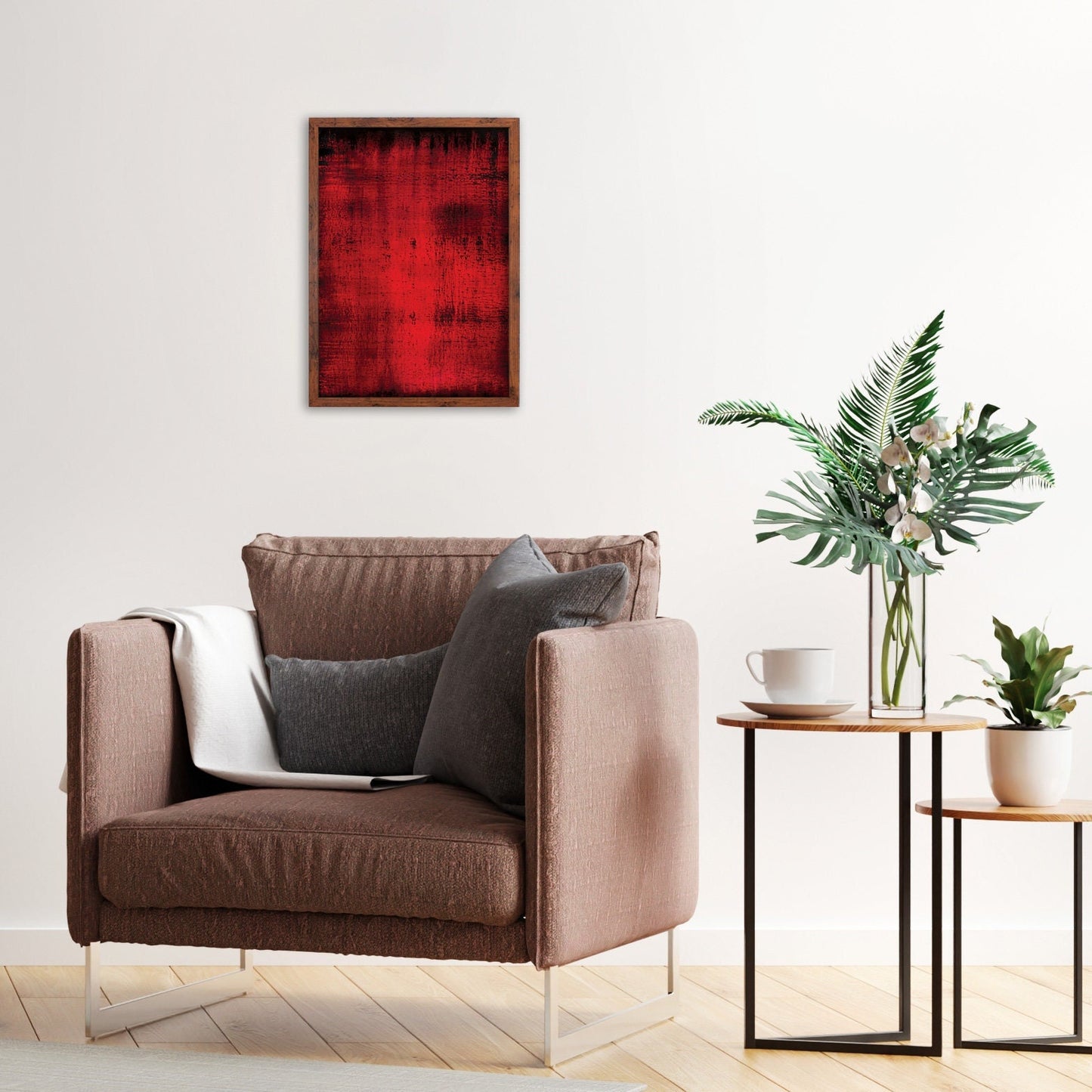 Contemporary Abstract Art Framed Mounted Wall Decor Print Poster Painting Original Modern Expressionism Original Unique Striking Red Intense