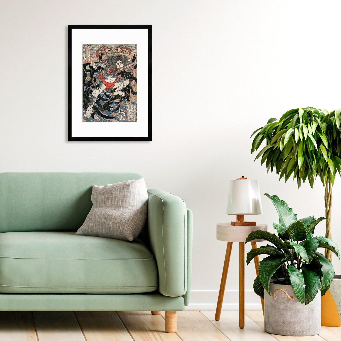 Japanese Samurai Art Print Poster Woodblock Ukiyo-e Rori Hakucho Chojun Kuniyoshi Framed Mounted Wall Warrior Sword Katana Tattoo A3 A2