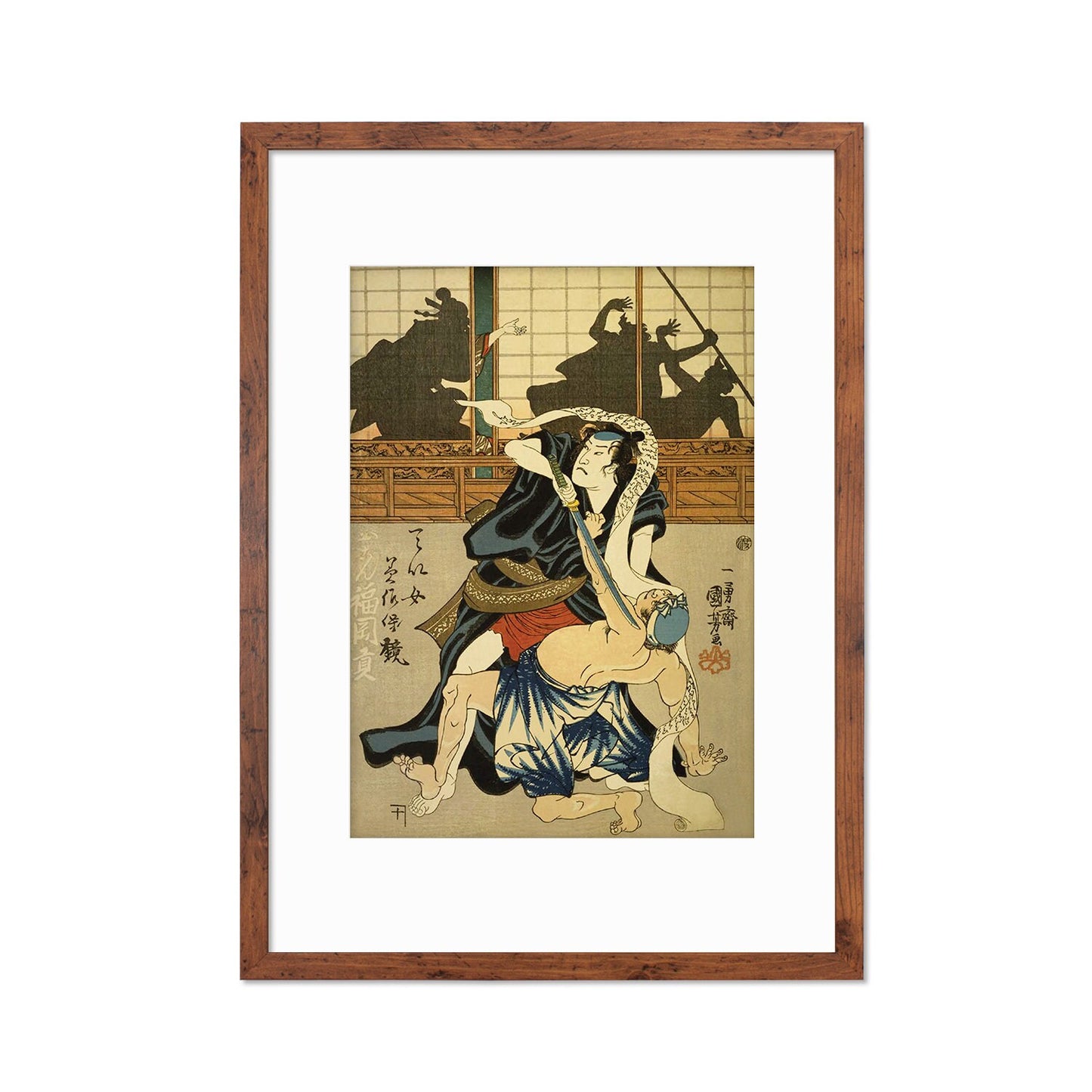 Japanese Samurai Art Print Poster Woodblock Ukiyo-e Kabuki Actors Geisha Utagawa Kuniyoshi Framed Mounted Wall Warrior Sword Tattoo A3 A2