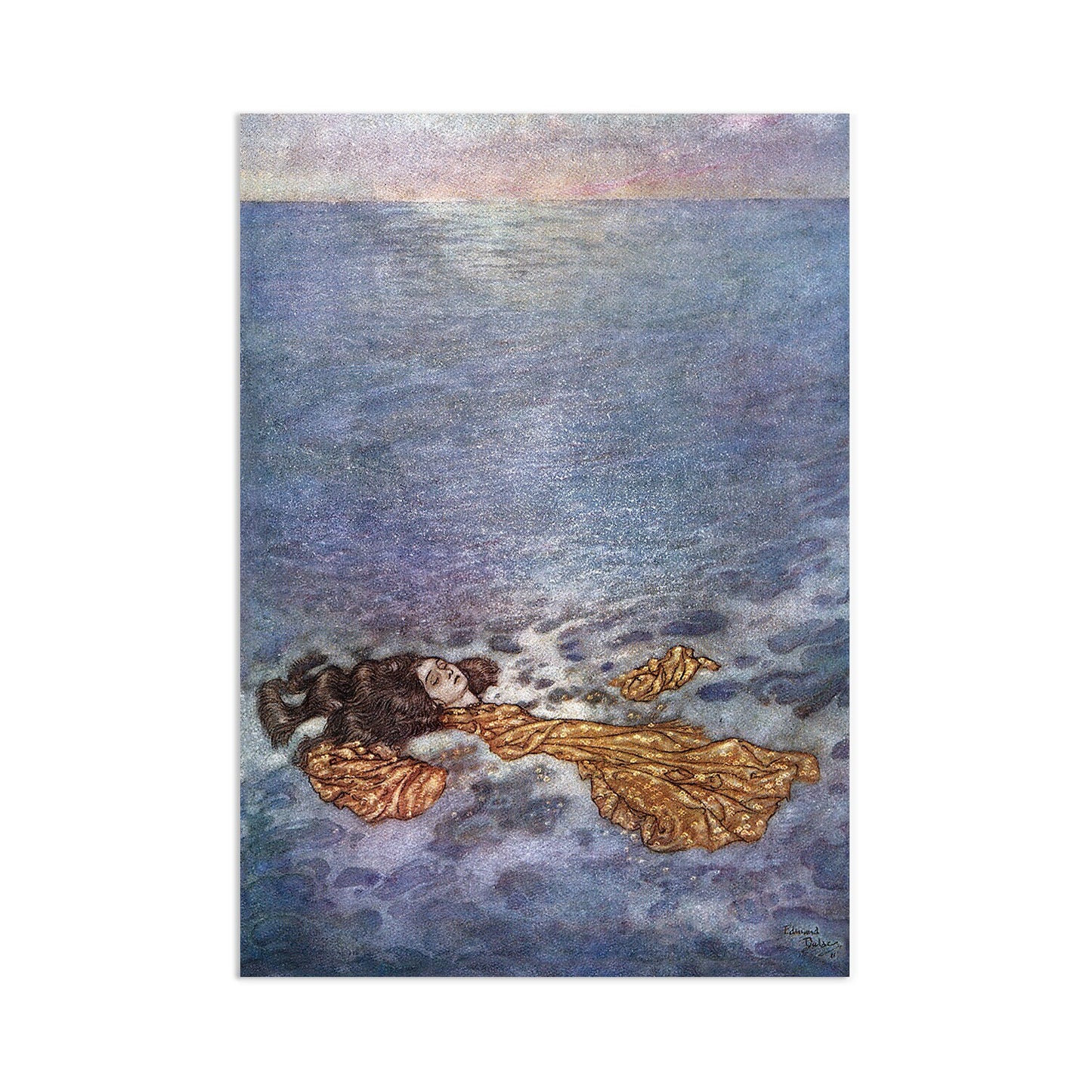 Mermaid Vintage Art Print Poster Wall Antique Book Quirky Illustration Fairy Tale Edmund Dulac Sea Ocean Victorian Edwardian Beautiful A3