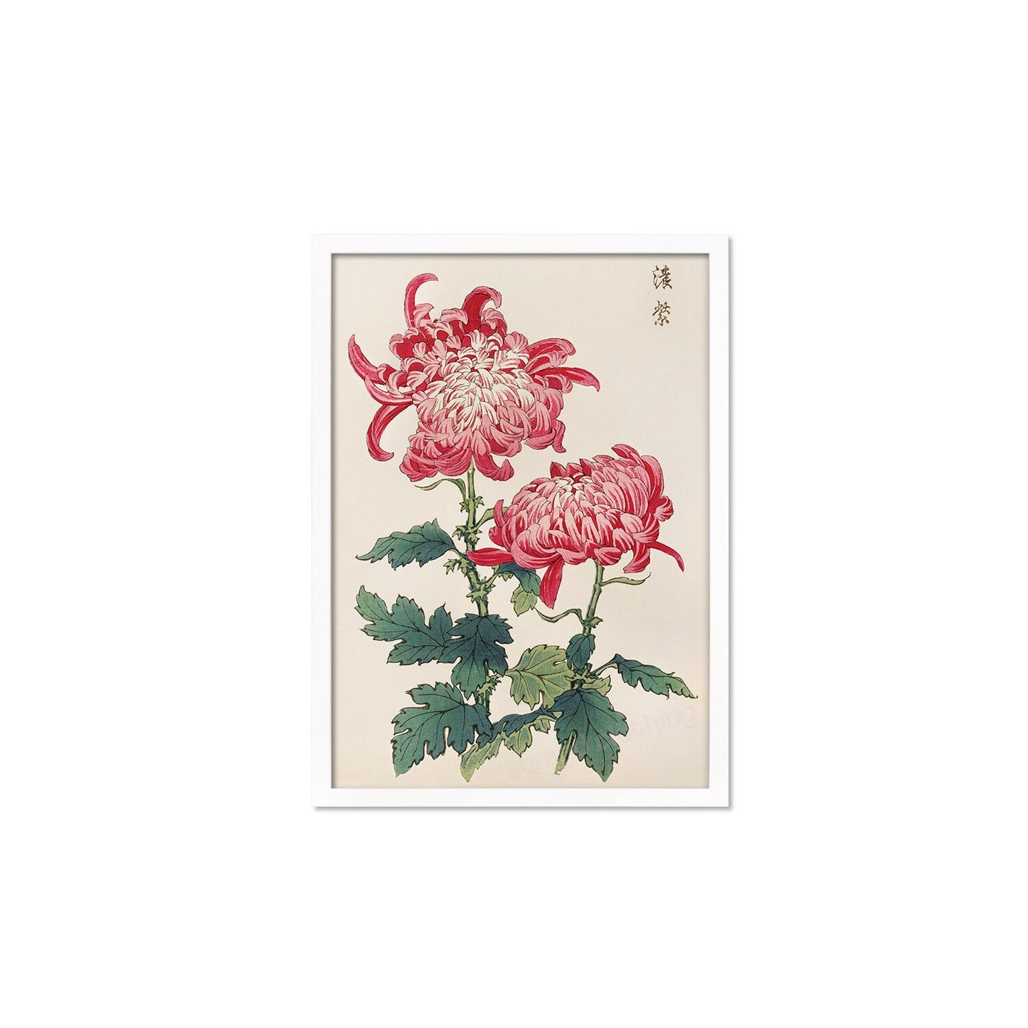 Framed Mounted Japanese Ukiyo-e Wall Art Print Poster Woodblock Keika Hasegawa Chrysanthemums Flowers Landscape Tattoo Beautiful Calligraphy