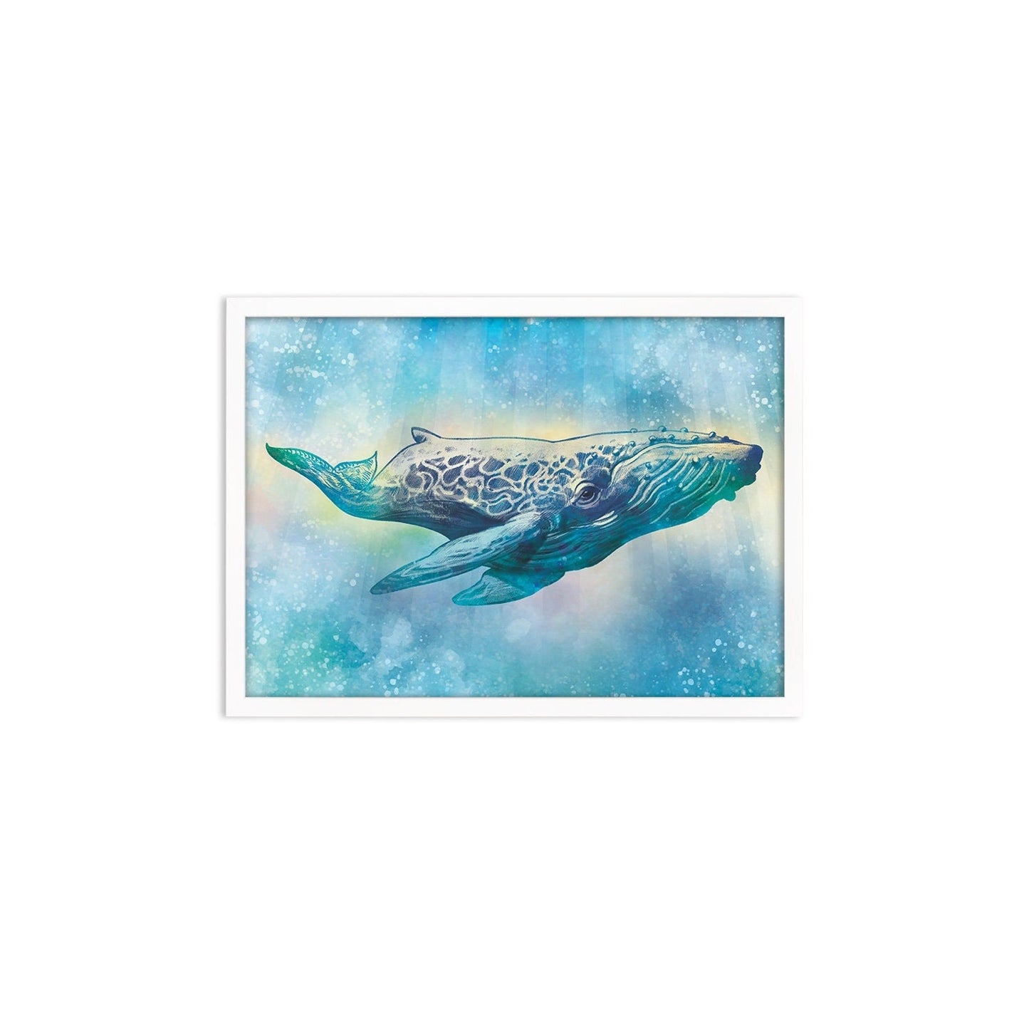 Humpback Whale Art Print Poster Wall Decor Framed Mounted Watercolour Pencil Drawing Frame Sea Orca Dolphin Ocean Nature Planet Earth A3 A2