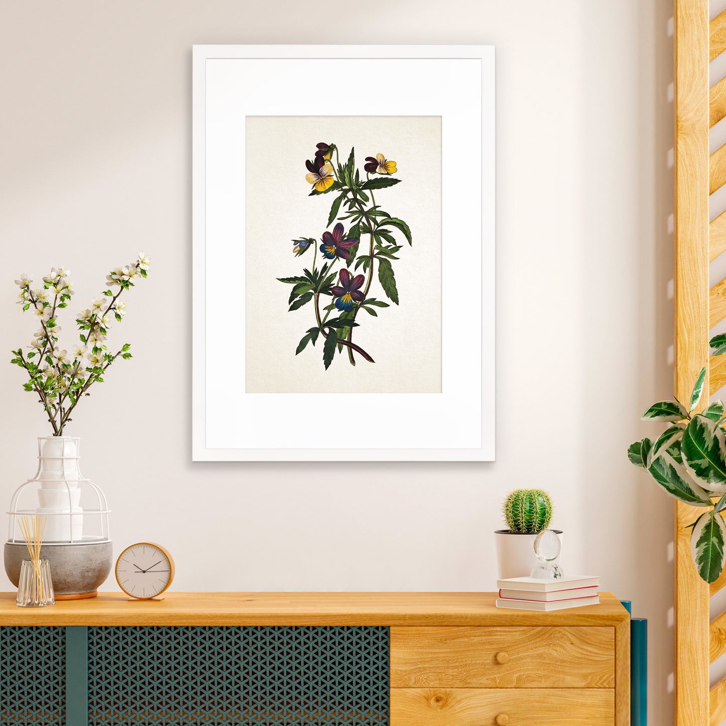 Antique Botanical Art Print Poster Vintage Wall Art Flowers Floral Pansy Violets Nature Leaf Plant Illustration Victorian Beautiful A3