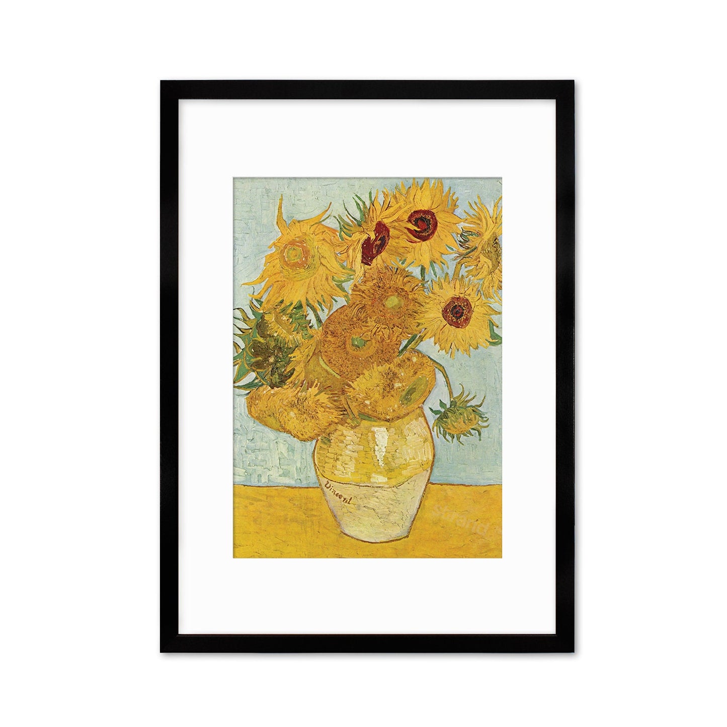 Vincent Van Gogh Art Print Poster Impressionist Twelve Sunflowers Yellow Flowers Impressionism Painting Framed Mounted Wall Beautiful A2 A3