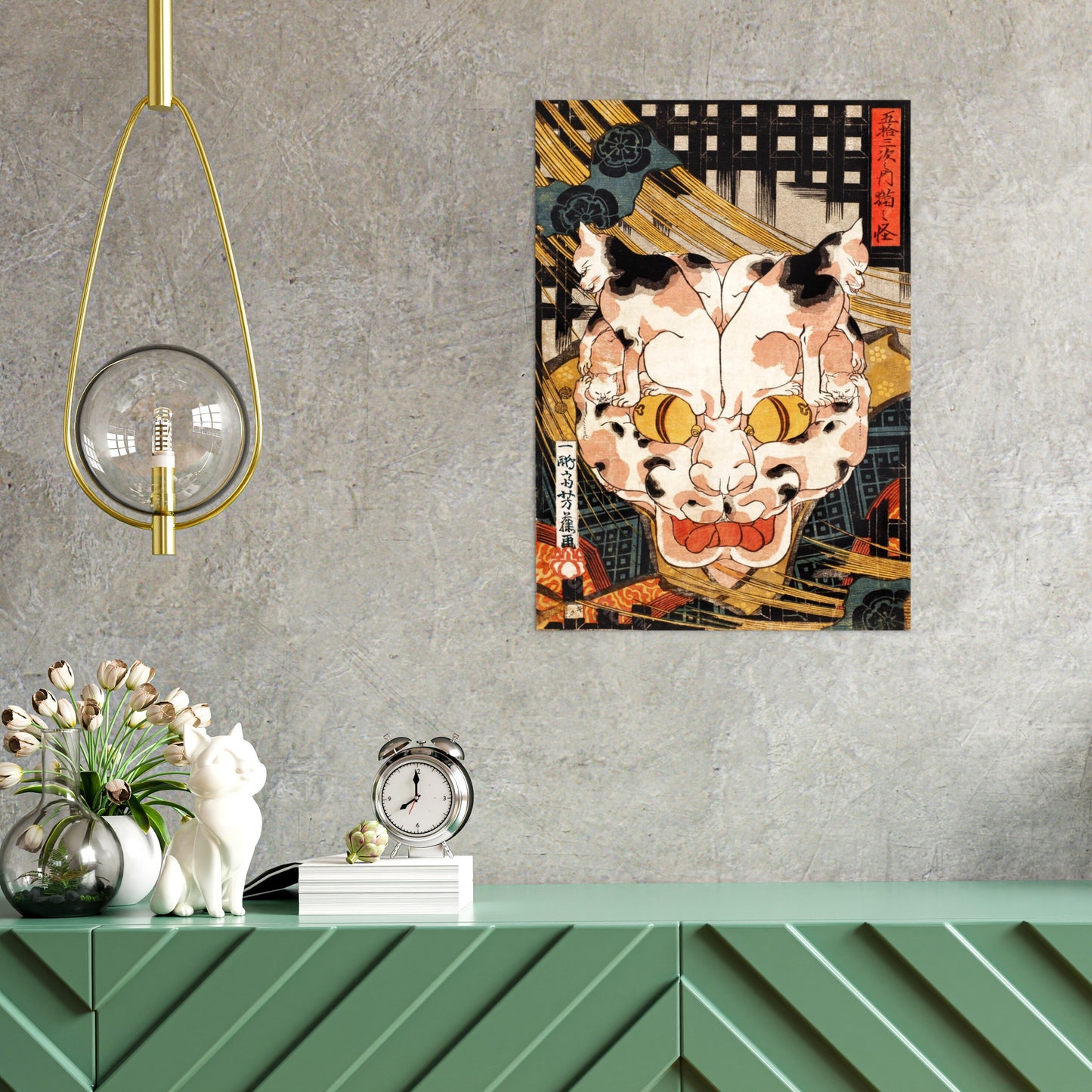 Japanese Ukiyo-e Art Print Poster Woodblock Wall Art Utagawa Yoshifuji Cat Monster Ghost Yokai Kabuki Tattoo Beautiful Japan Calligraphy A3