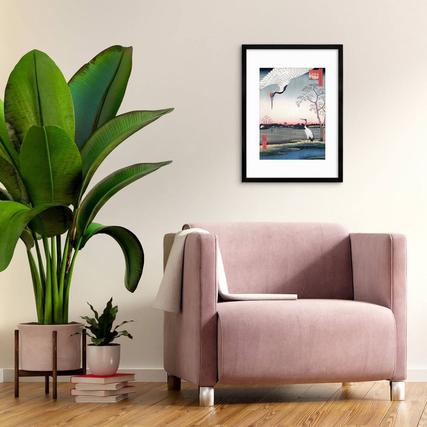 Japanese Art Cranes Framed Mounted Ukiyo-e Wall Decor Print Poster Woodblock Birds Minowa Hiroshige Utagawa Landscape Tattoo Calligraphy