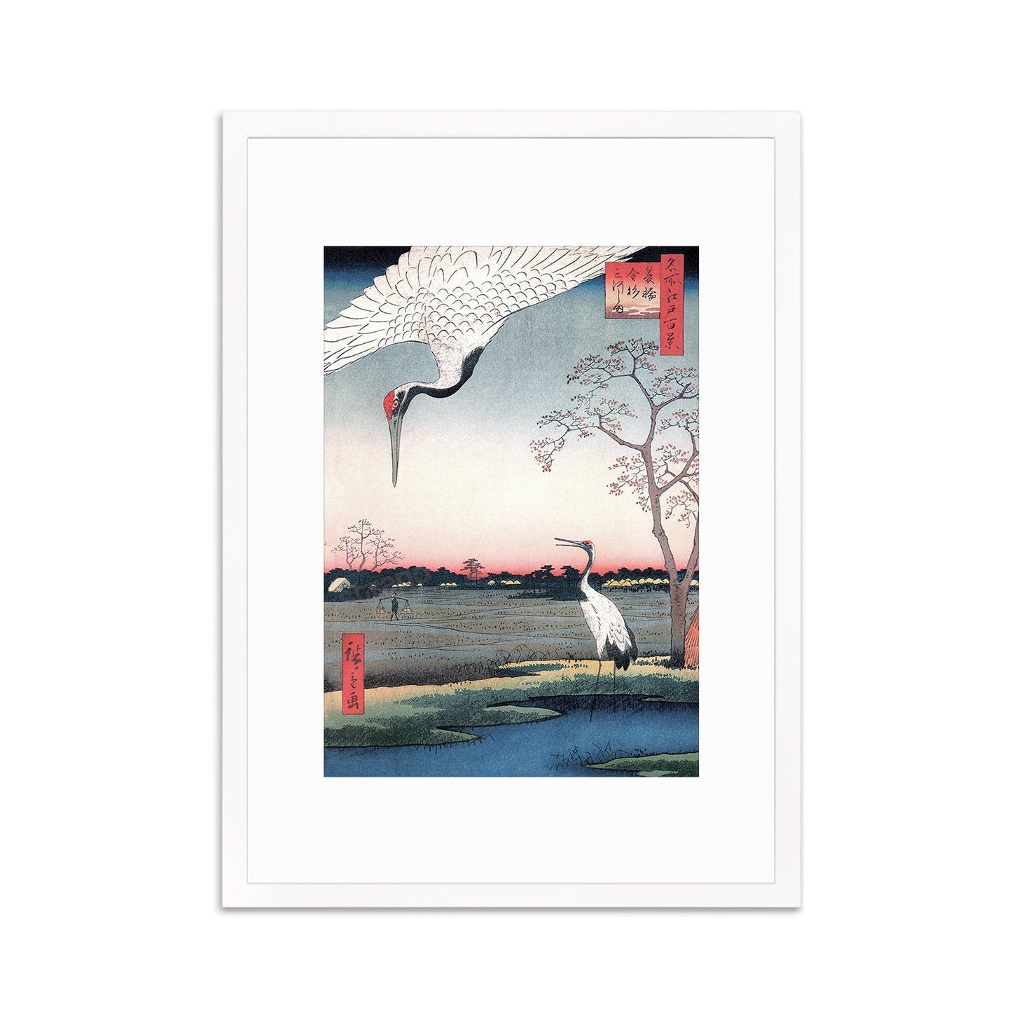 Japanese Art Cranes Framed Mounted Ukiyo-e Wall Decor Print Poster Woodblock Birds Minowa Hiroshige Utagawa Landscape Tattoo Calligraphy