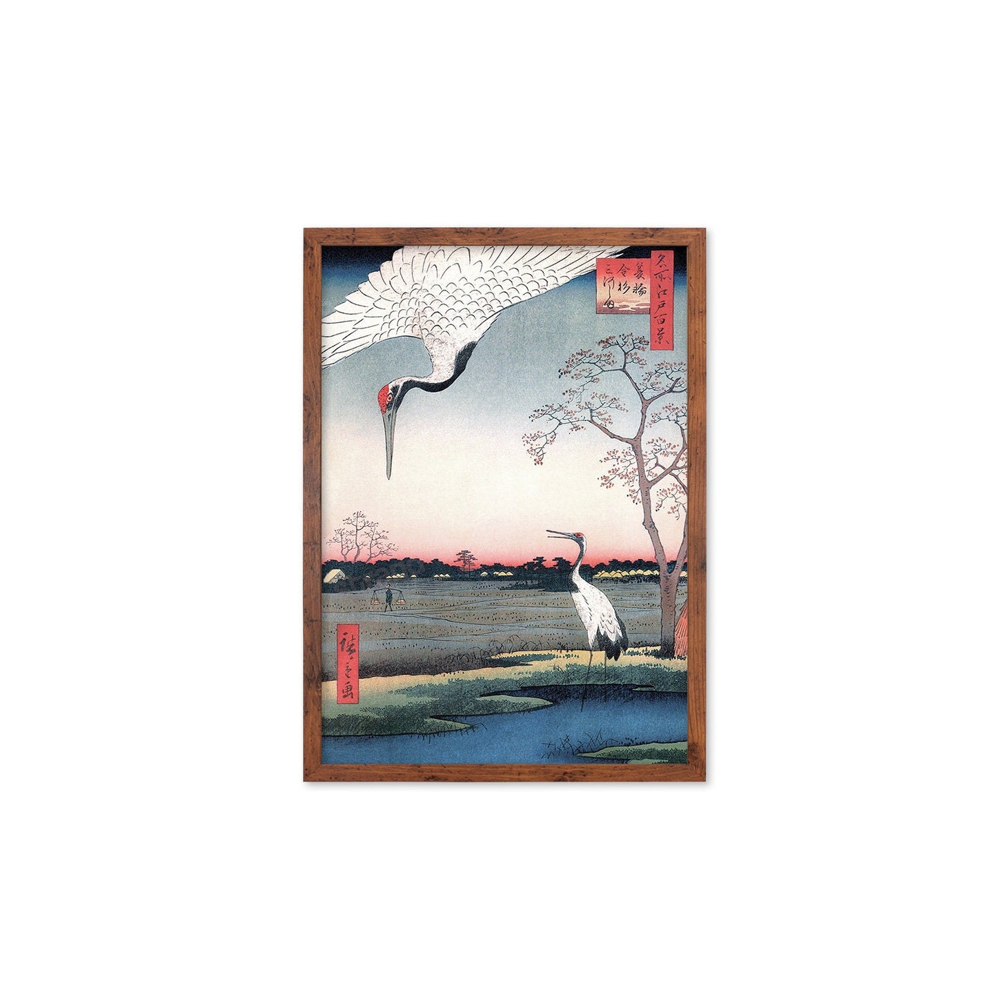Japanese Art Cranes Framed Mounted Ukiyo-e Wall Decor Print Poster Woodblock Birds Minowa Hiroshige Utagawa Landscape Tattoo Calligraphy