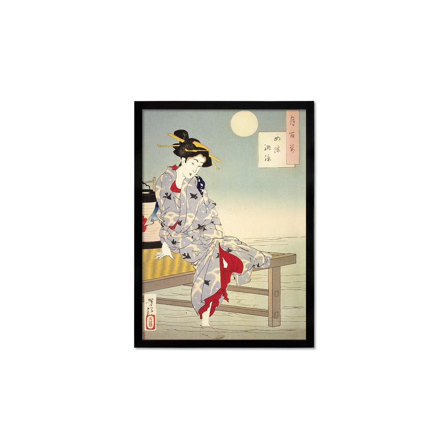 Japanese Art Geisha Framed Mounted Ukiyo-e Wall Decor Print Poster Woodblock Tsukioka Yoshitoshi Maiko Bijin Kimono Beautiful Pretty A2 A3