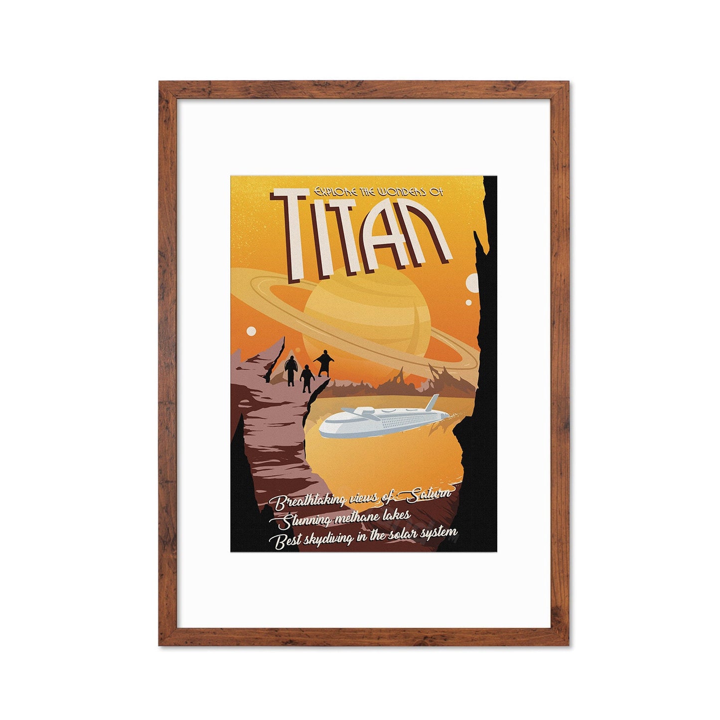 Planet Moon Titan Art Framed Mounted Wall Decor Print Retro Space Flight Travel Poster Science Sci Fi Geek Astronomy Cosmos Solar System Io