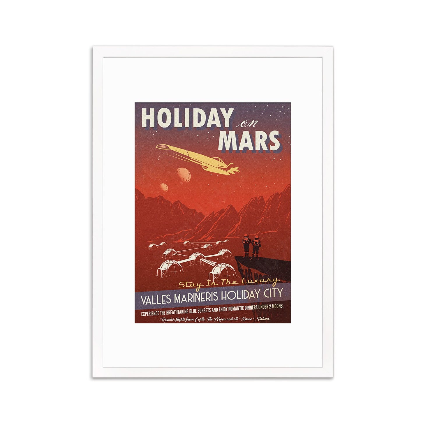 Planet Mars Art Framed Mounted Wall Decor Print Vintage Retro Space Flight Travel Poster Science Sci Fi Astronomy Cosmos Solar System Moon