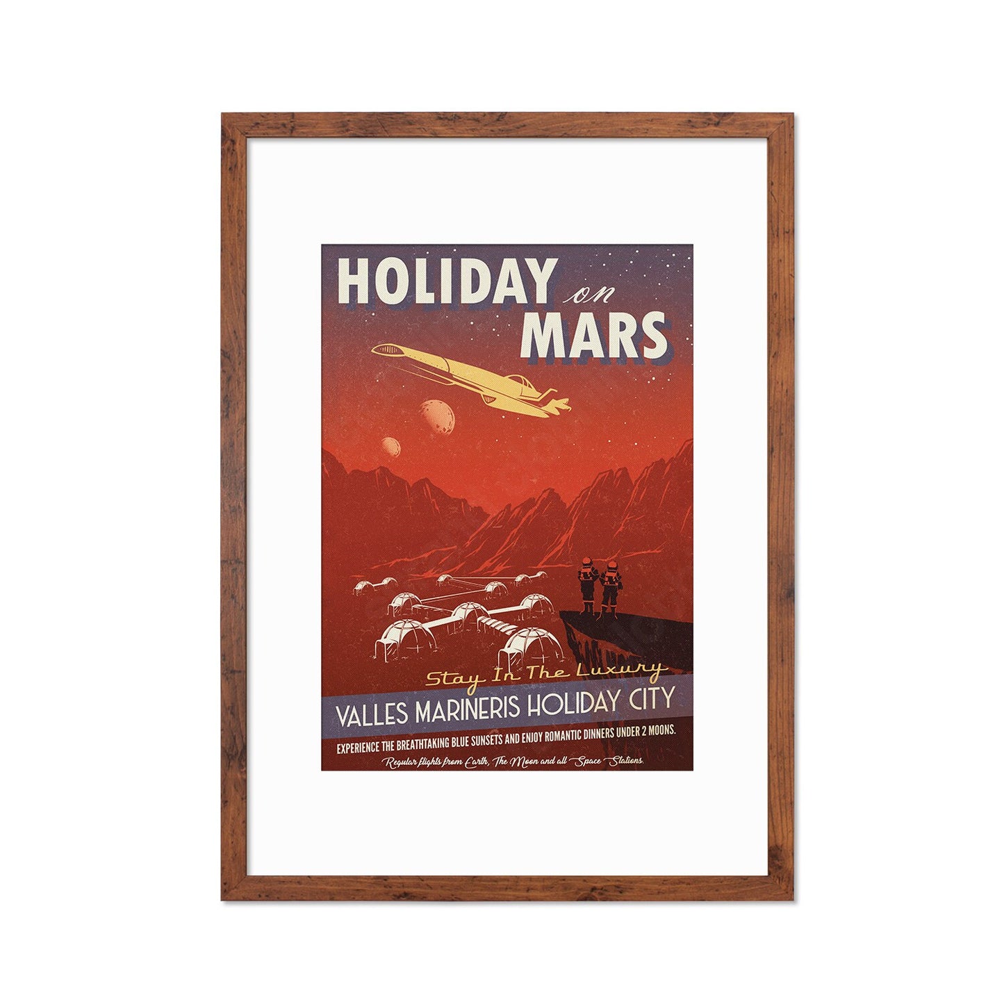 Planet Mars Art Framed Mounted Wall Decor Print Vintage Retro Space Flight Travel Poster Science Sci Fi Astronomy Cosmos Solar System Moon