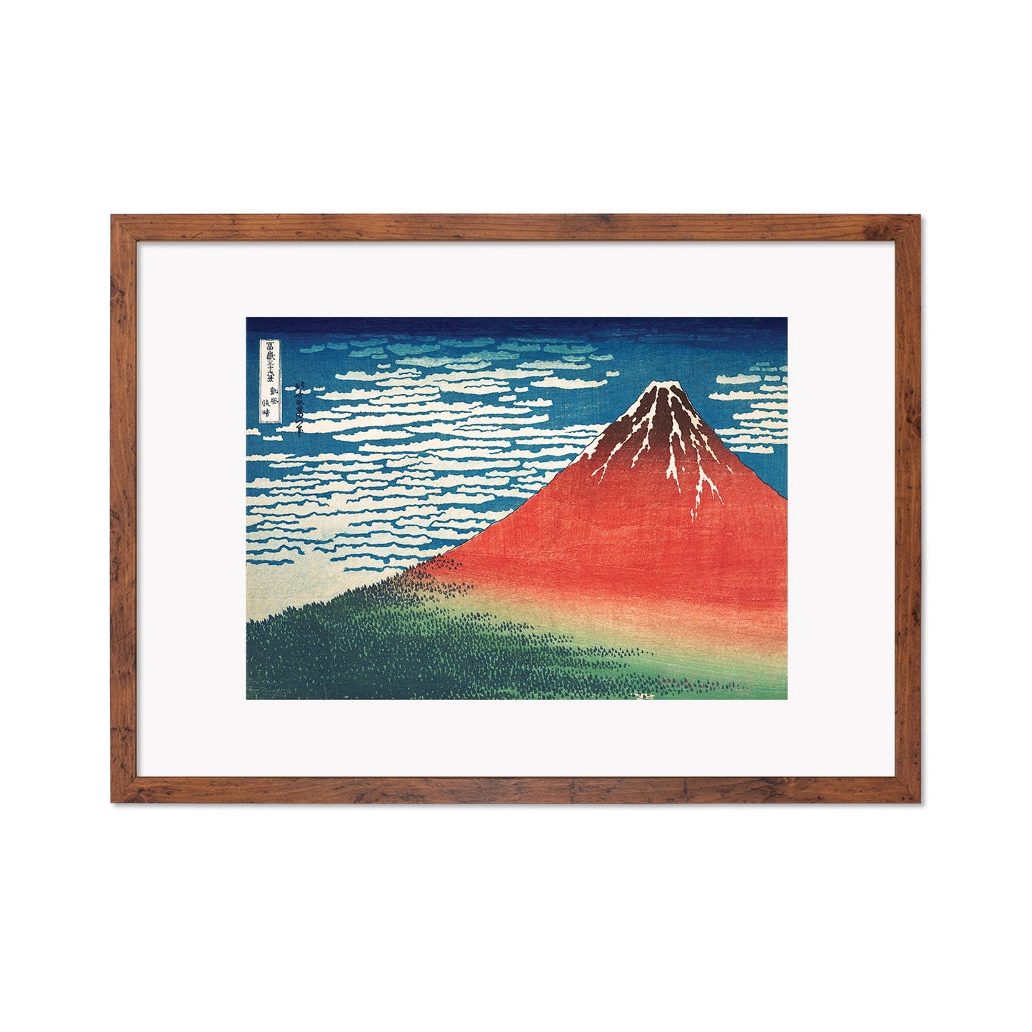 Japanese Art Mount Fuji Framed Mounted Ukiyo-e Wall Decor Print Poster Woodblock San Gaifu Kaisei Hokusai Landscape Beautiful Calligraphy
