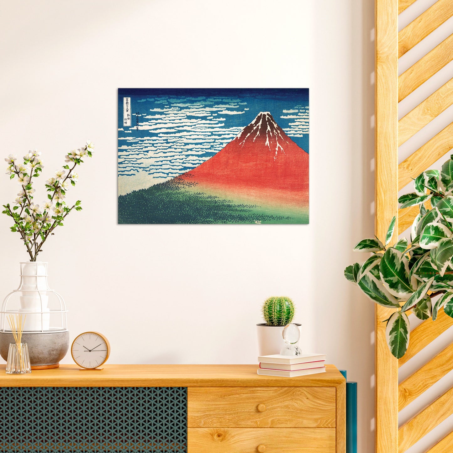 Japanese Ukiyo-e Art Print Poster Woodblock Wall Art Red Fuji Mount San Gaifu Kaisei Landscape Katsushika Hokusai Beautiful Calligraphy A3