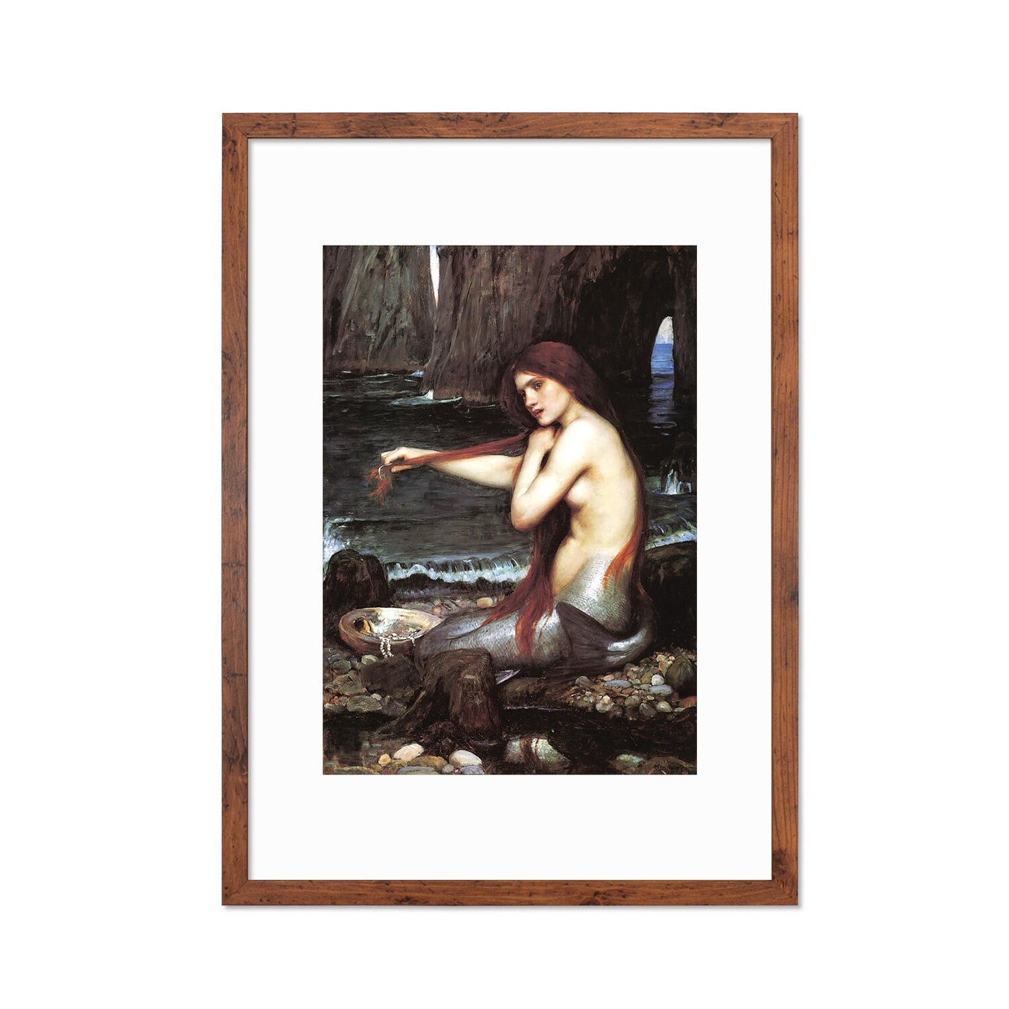 Mermaid Framed Art Print Poster Wall Mounted Quirky Fairy Tale Pre-Raphaelite John William Waterhouse Classic Painting Victorian Edwardian