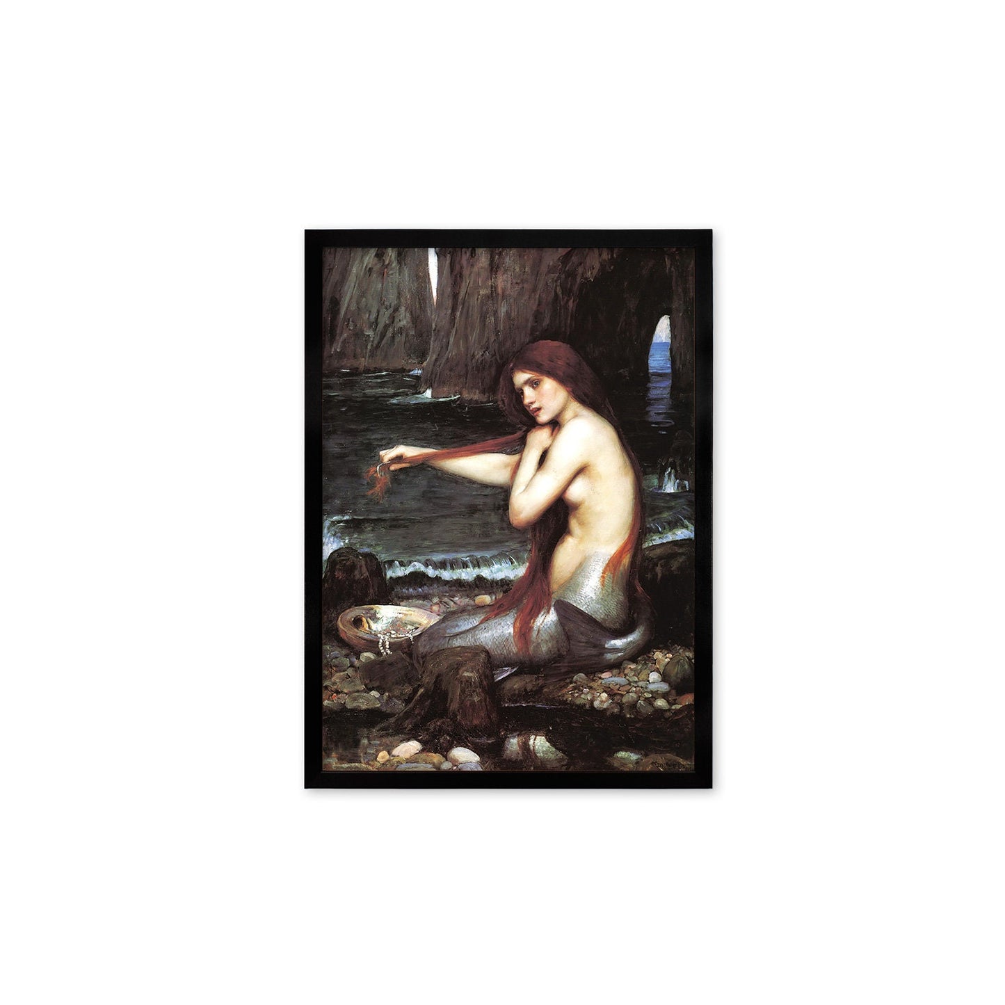 Mermaid Framed Art Print Poster Wall Mounted Quirky Fairy Tale Pre-Raphaelite John William Waterhouse Classic Painting Victorian Edwardian