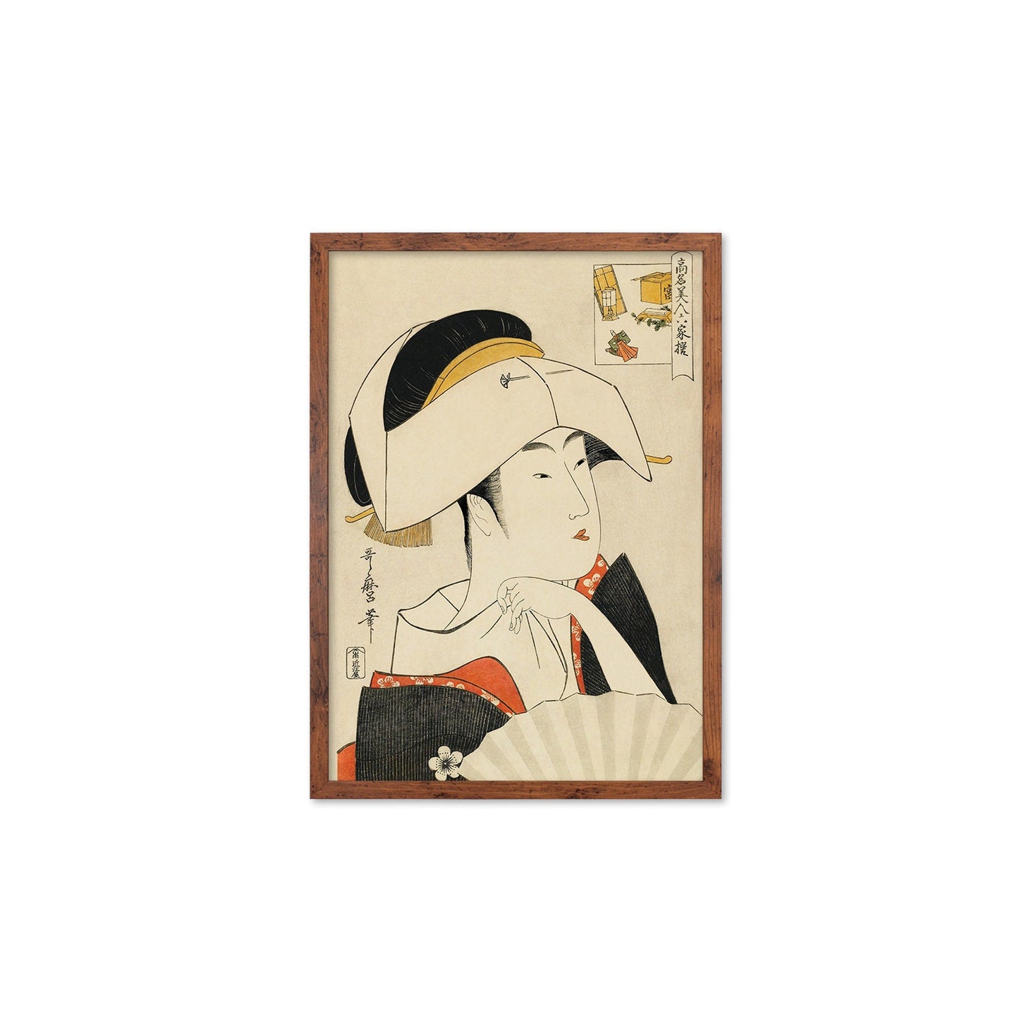 Japanese Art Geisha Framed Mounted Ukiyo-e Wall Decor Print Poster Woodblock Kitagawa Utamaro Maiko Tayu Oiran Kimono Tattoo Beautiful