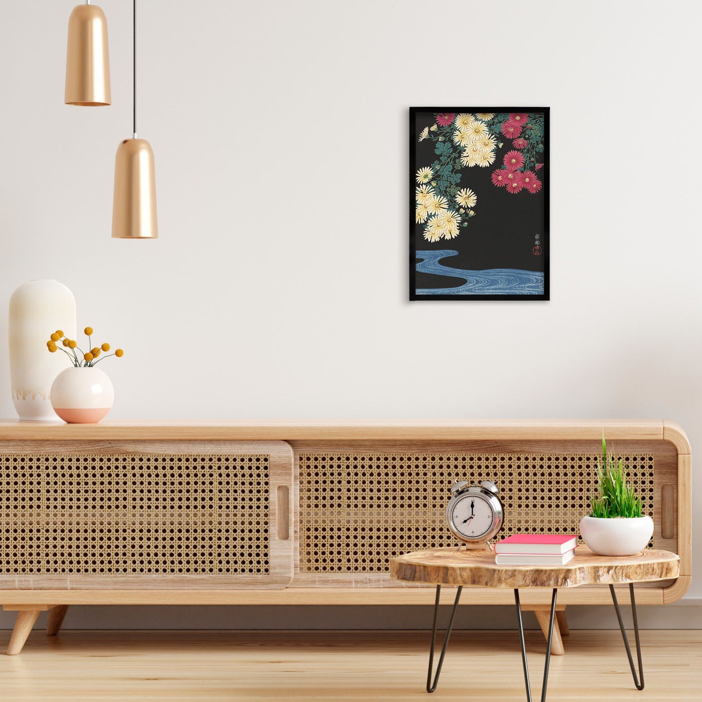 Japanese Ukiyo-e Art Print Poster Woodblock Wall Art Koson Shoson Flowers Chrysanthemums and Running Water Beautiful Japan Kachō-e Nature A3