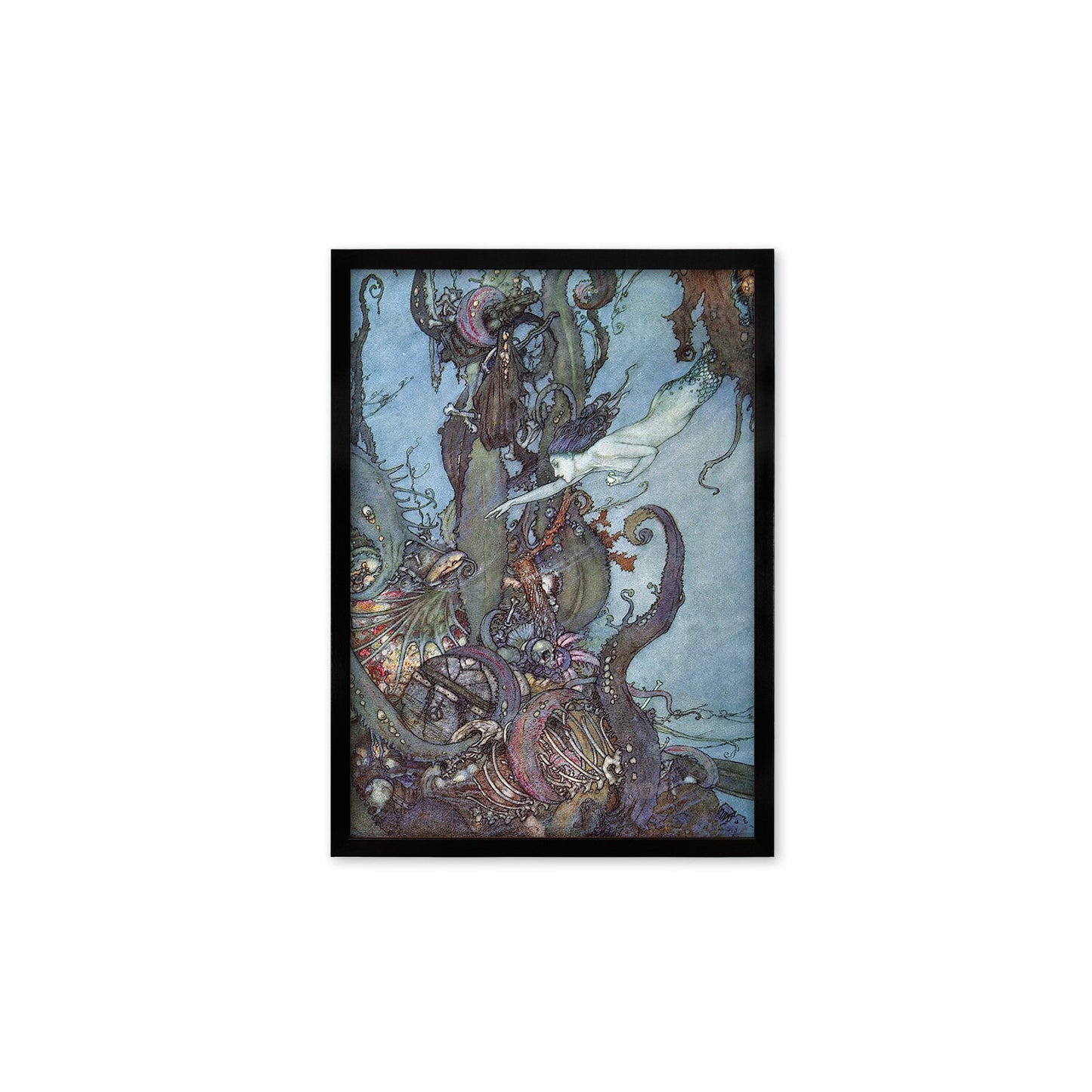 Mermaid Vintage Art Print Poster Wall Framed Mounted Antique Book Quirky Illustration Fairy Tale Edmund Dulac Sea Victorian Princess Pretty