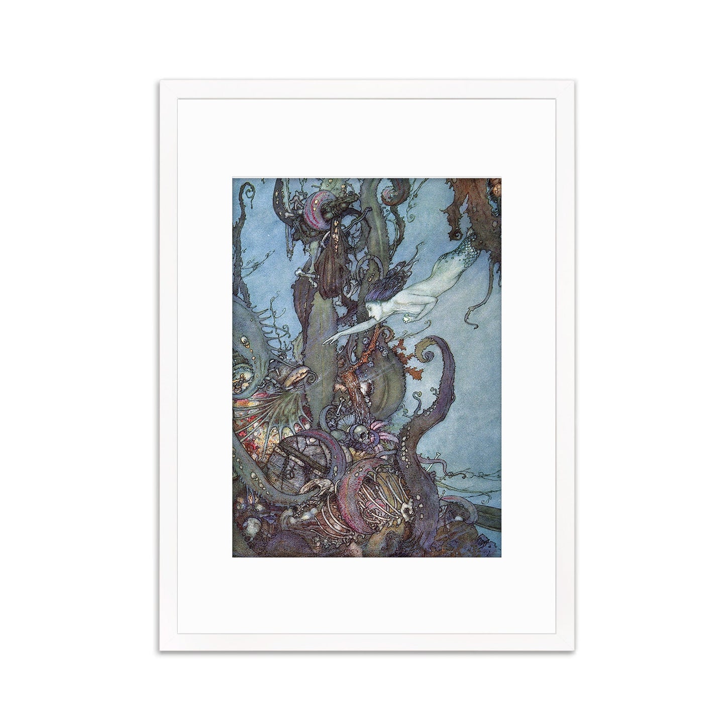 Mermaid Vintage Art Print Poster Wall Framed Mounted Antique Book Quirky Illustration Fairy Tale Edmund Dulac Sea Victorian Princess Pretty