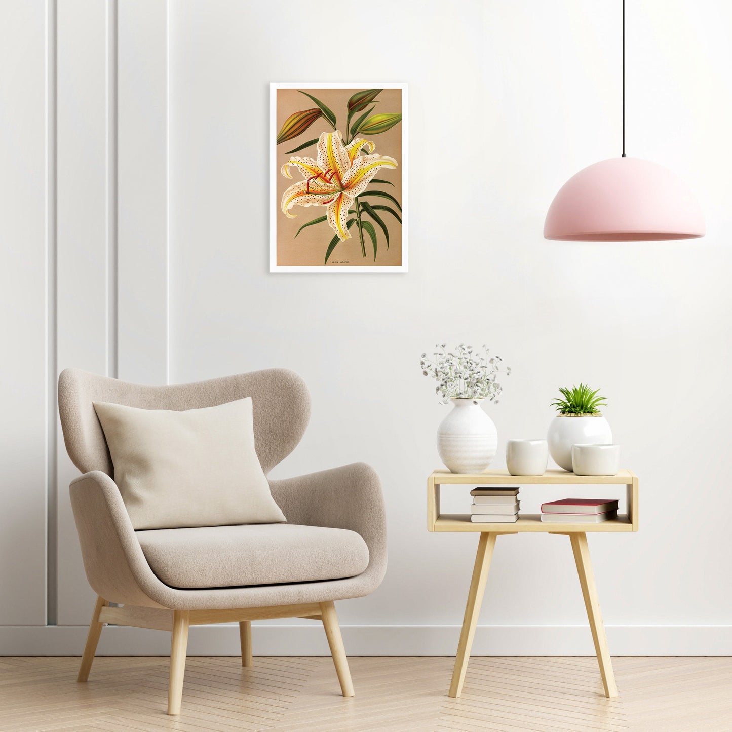 White Lilies Framed Mounted Wall Art Decor Print Poster Botanical Antique Vintage Retro Victorian Illustration Nature Lily Beautiful Flowers