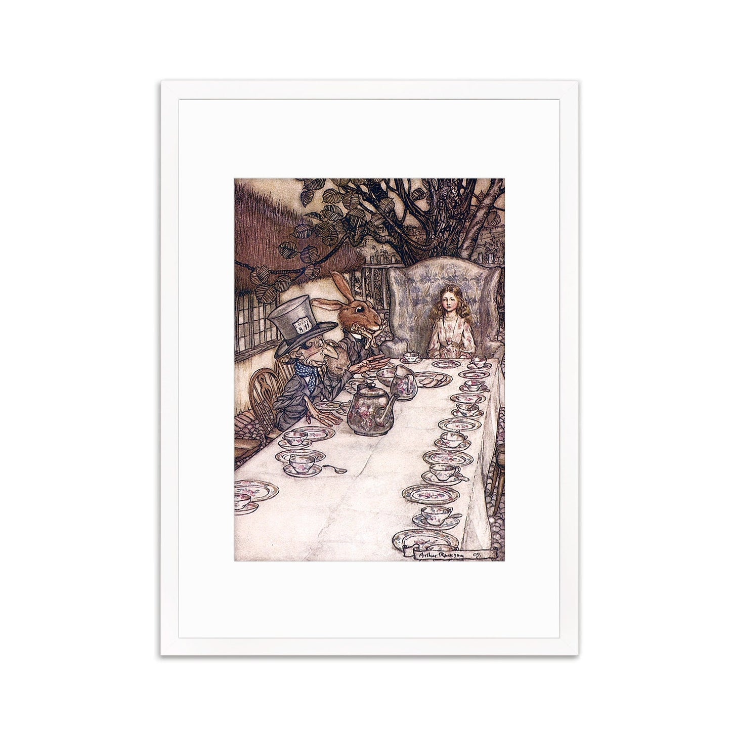 Alice In Wonderland Framed Art Print Poster Wall Mounted Antique Book Illustration Mad Hatter Tea Party Arthur Rackham Victorian Cute Quirky