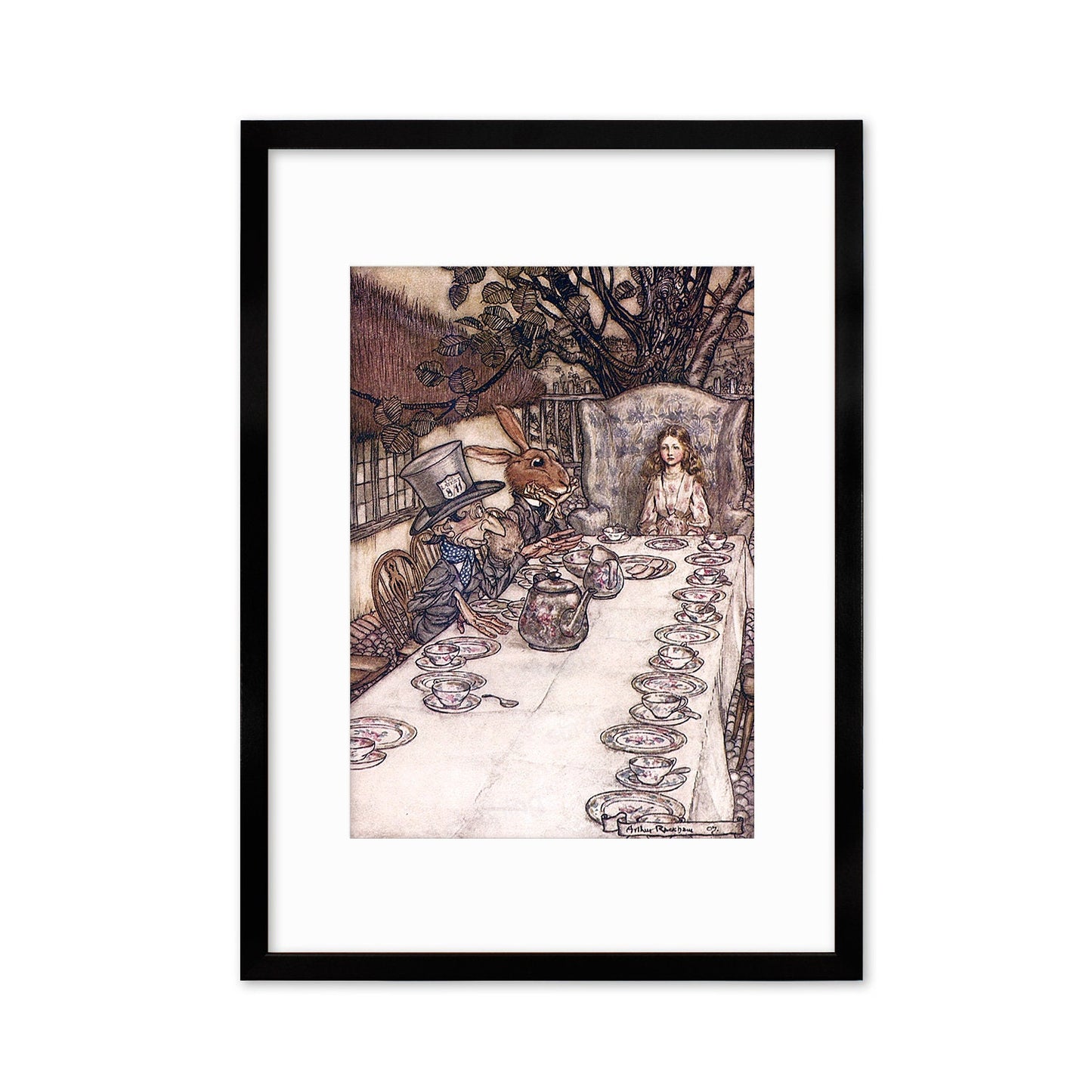 Alice In Wonderland Framed Art Print Poster Wall Mounted Antique Book Illustration Mad Hatter Tea Party Arthur Rackham Victorian Cute Quirky