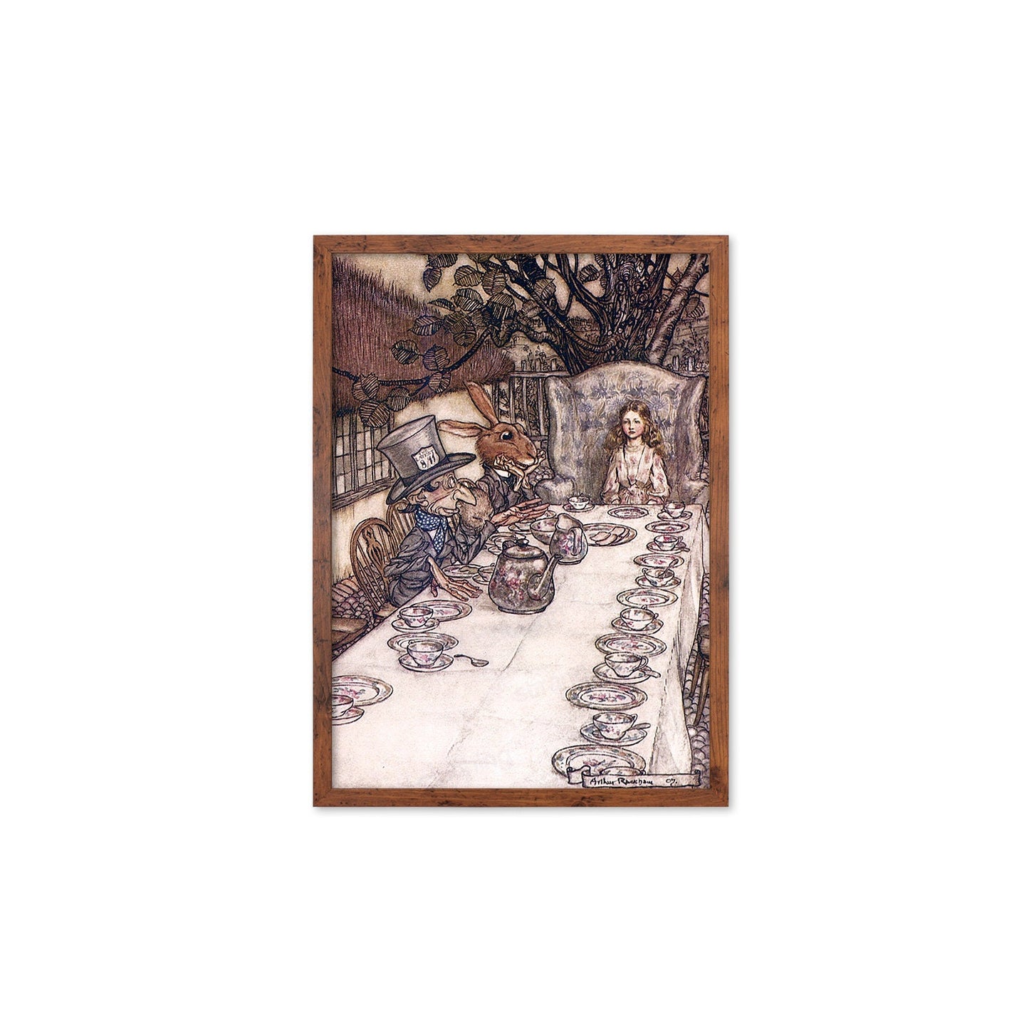 Alice In Wonderland Framed Art Print Poster Wall Mounted Antique Book Illustration Mad Hatter Tea Party Arthur Rackham Victorian Cute Quirky