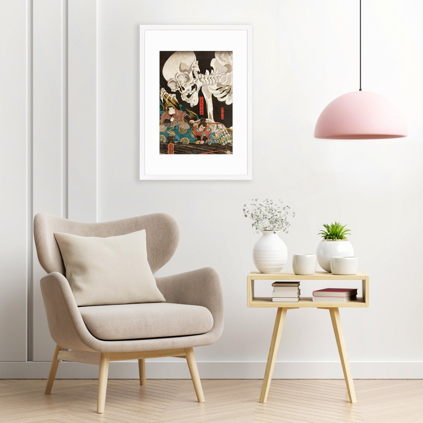 Skeleton Spectre Japanese Framed Mounted Ukiyo-e Wall Decor Art Print Poster Woodblock Sword Warrior Monster Horror Yokai Utagawa Kuniyoshi