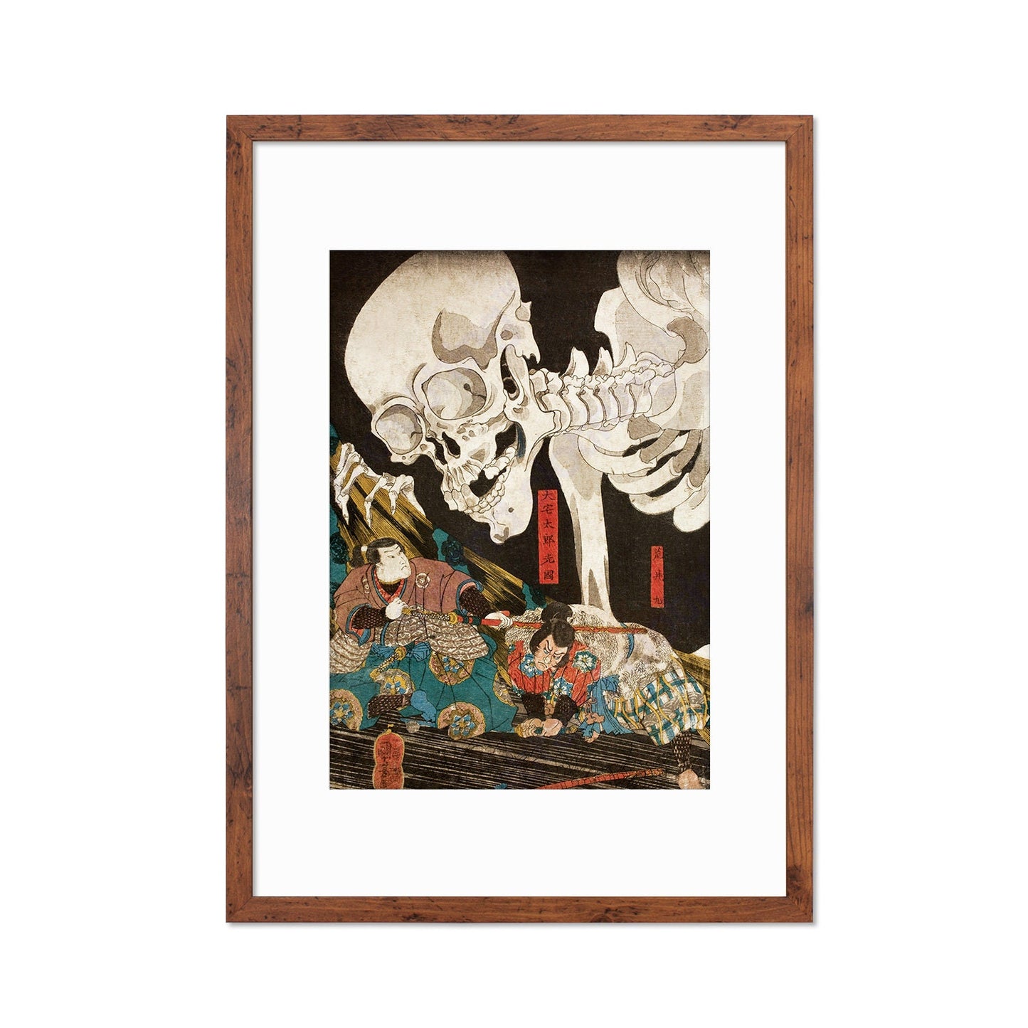 Skeleton Spectre Japanese Framed Mounted Ukiyo-e Wall Decor Art Print Poster Woodblock Sword Warrior Monster Horror Yokai Utagawa Kuniyoshi